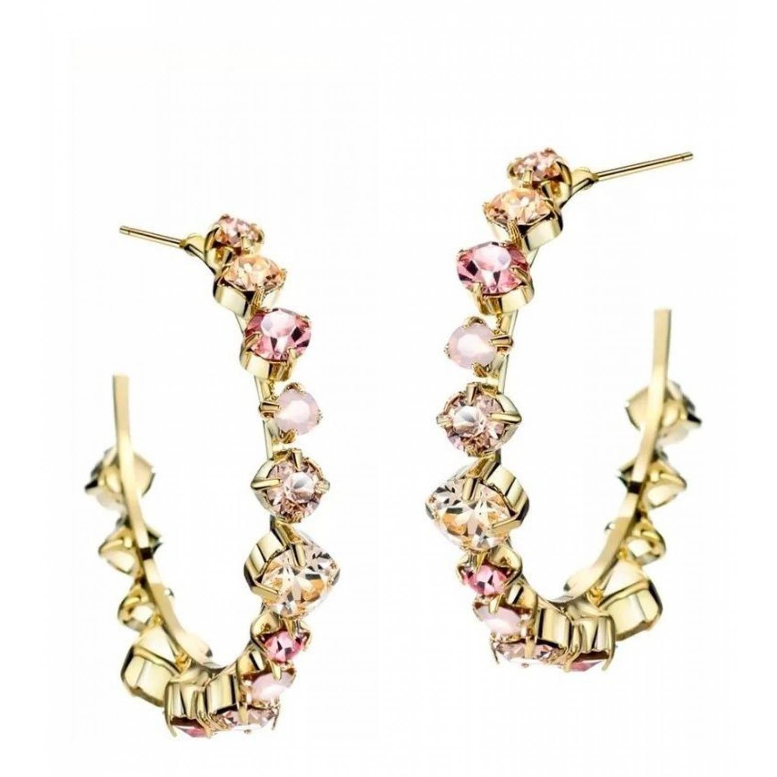 CRISTAL AMOR - Medias Arracadas Brillantes Cristal Oro 18k Laminado 