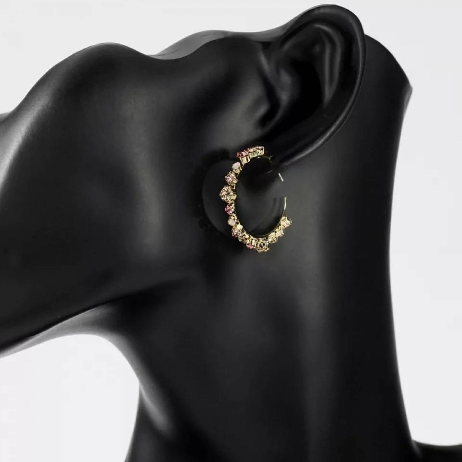 CRISTAL AMOR - Medias Arracadas Brillantes Cristal Oro 18k Laminado 