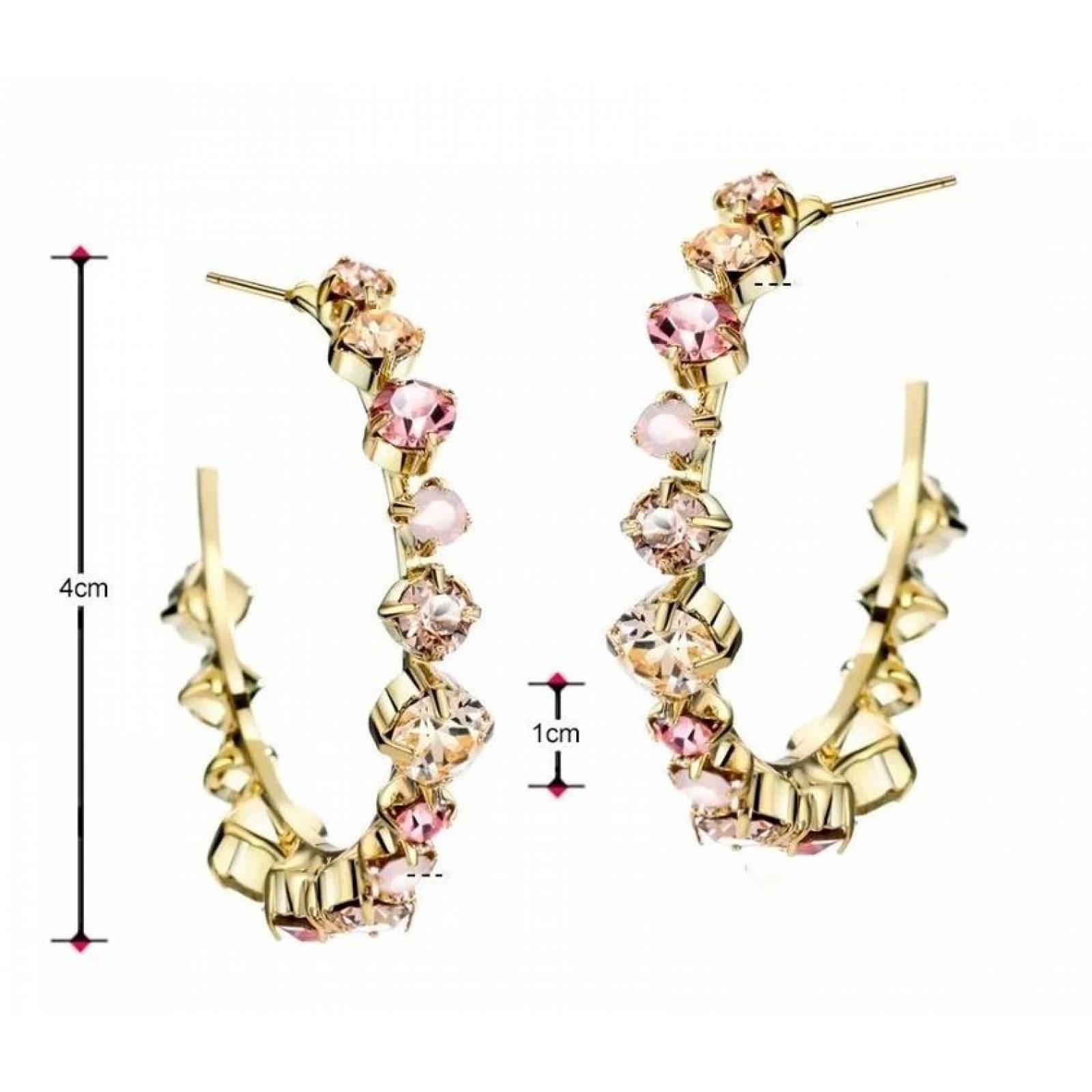 CRISTAL AMOR - Medias Arracadas Brillantes Cristal Oro 18k Laminado 