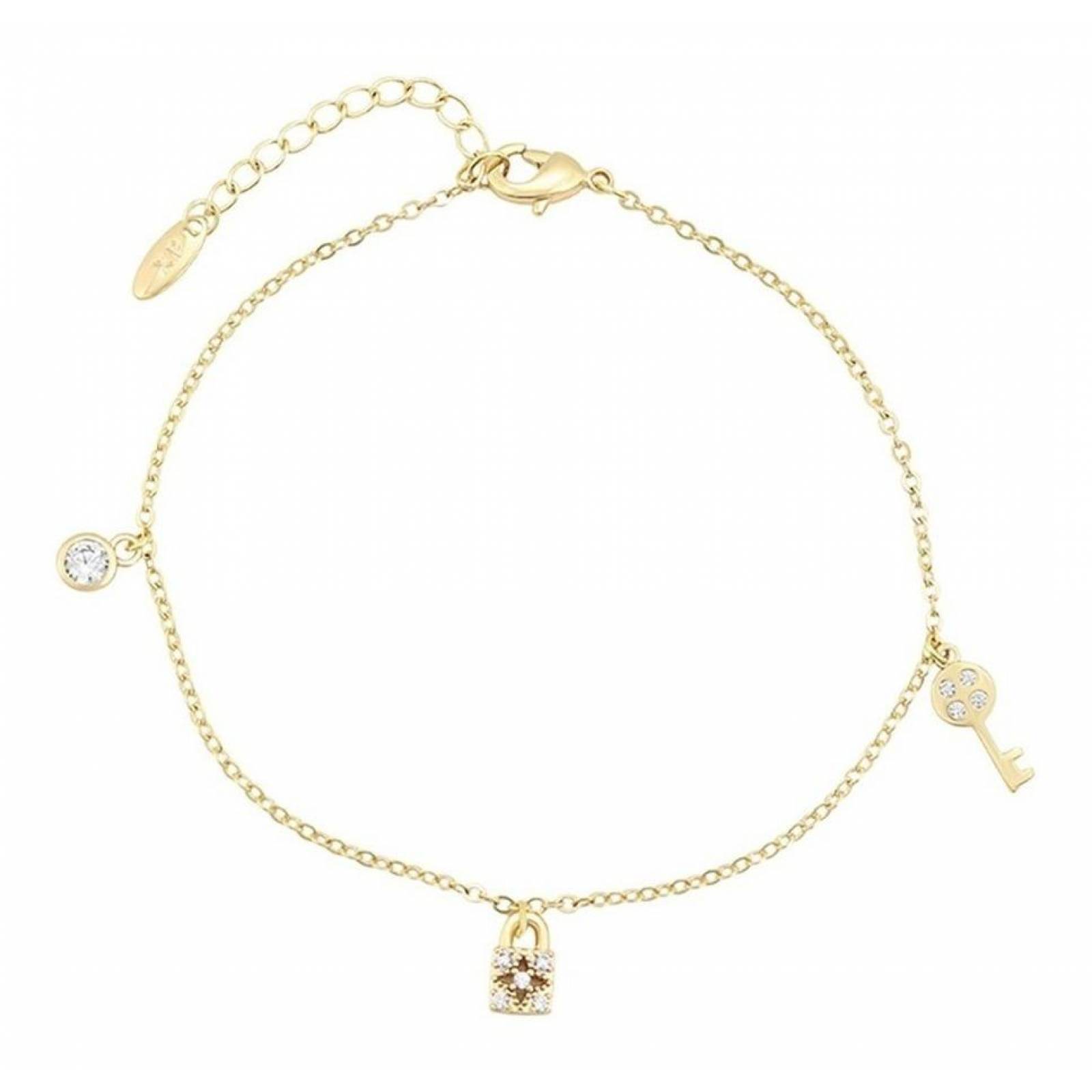 CRISTAL AMOR - Pulsera Esclava Cristales Dijes Lv Oro 14k Laminado 