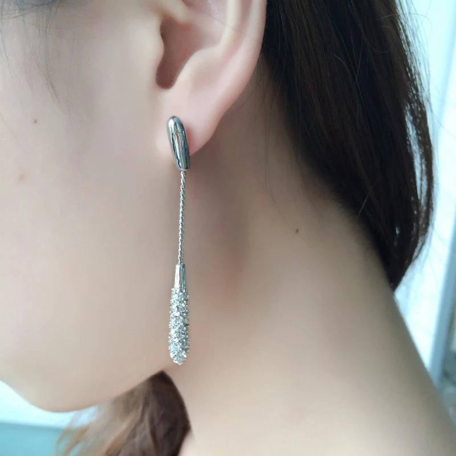 CRISTAL AMOR - Aretes Largos Gota Brillantes Cristal Oro 18k Laminado