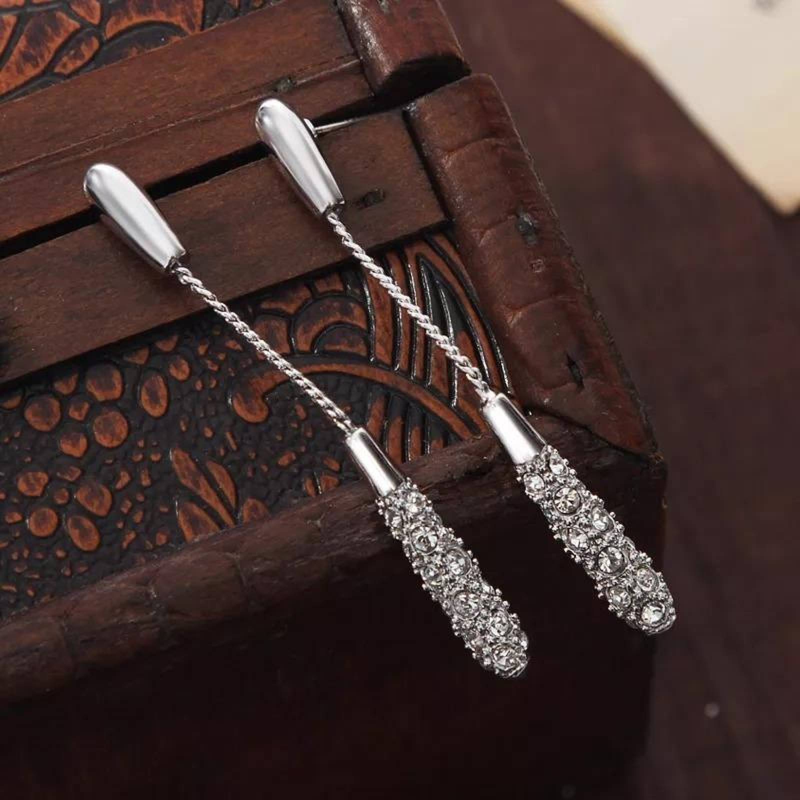 CRISTAL AMOR - Aretes Largos Gota Brillantes Cristal Oro 18k Laminado