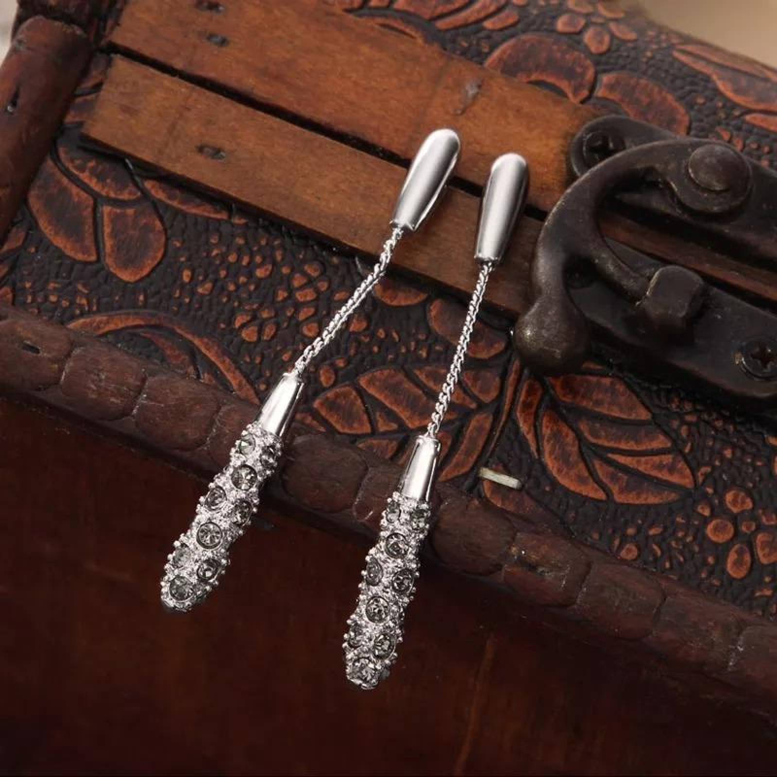 CRISTAL AMOR - Aretes Largos Gota Brillantes Cristal Oro 18k Laminado