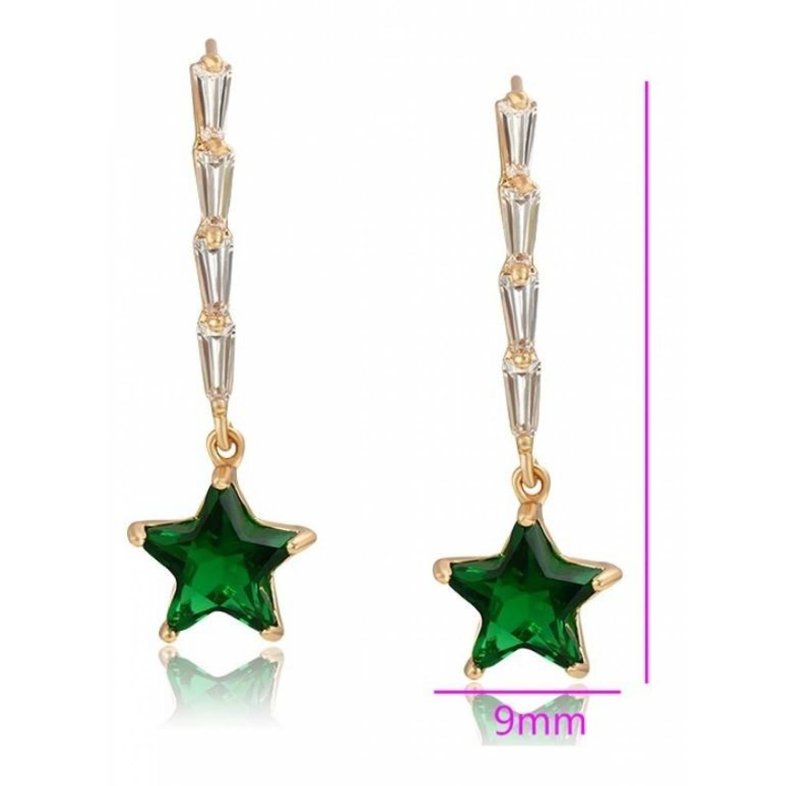 CRISTAL AMOR - Aretes Colgantes De Cristales Esmeralda Oro 18k Laminado 