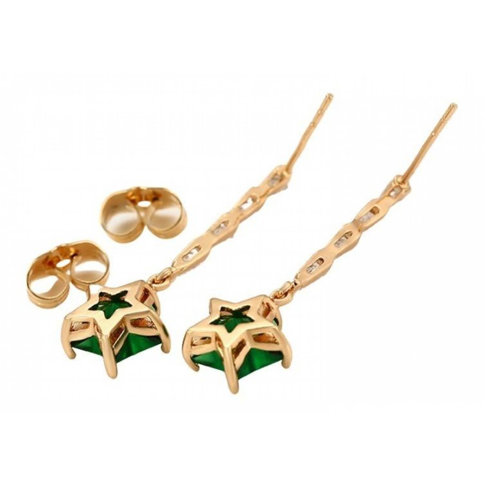 CRISTAL AMOR - Aretes Colgantes De Cristales Esmeralda Oro 18k Laminado 