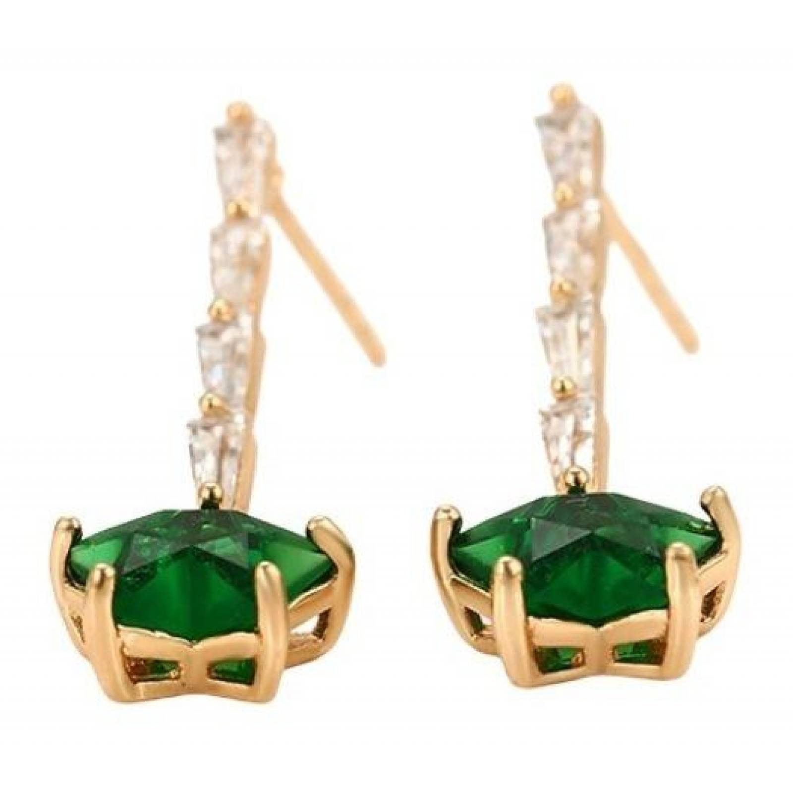 CRISTAL AMOR - Aretes Colgantes De Cristales Esmeralda Oro 18k Laminado 