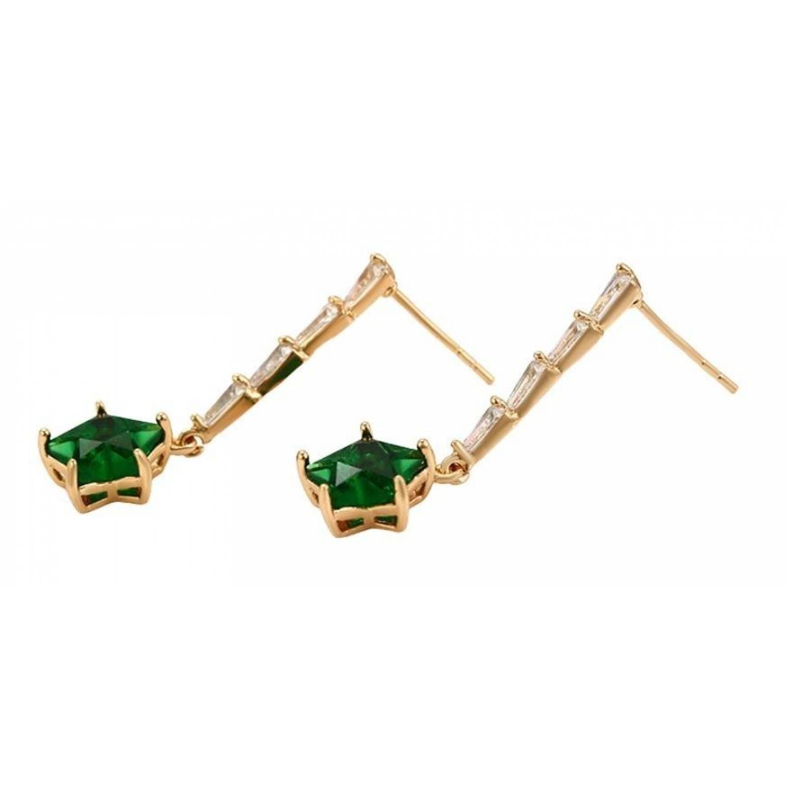 CRISTAL AMOR - Aretes Colgantes De Cristales Esmeralda Oro 18k Laminado 