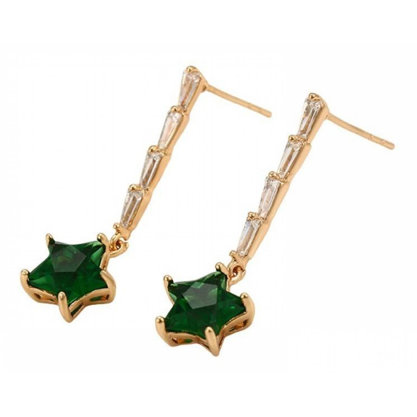 CRISTAL AMOR - Aretes Colgantes De Cristales Esmeralda Oro 18k Laminado 