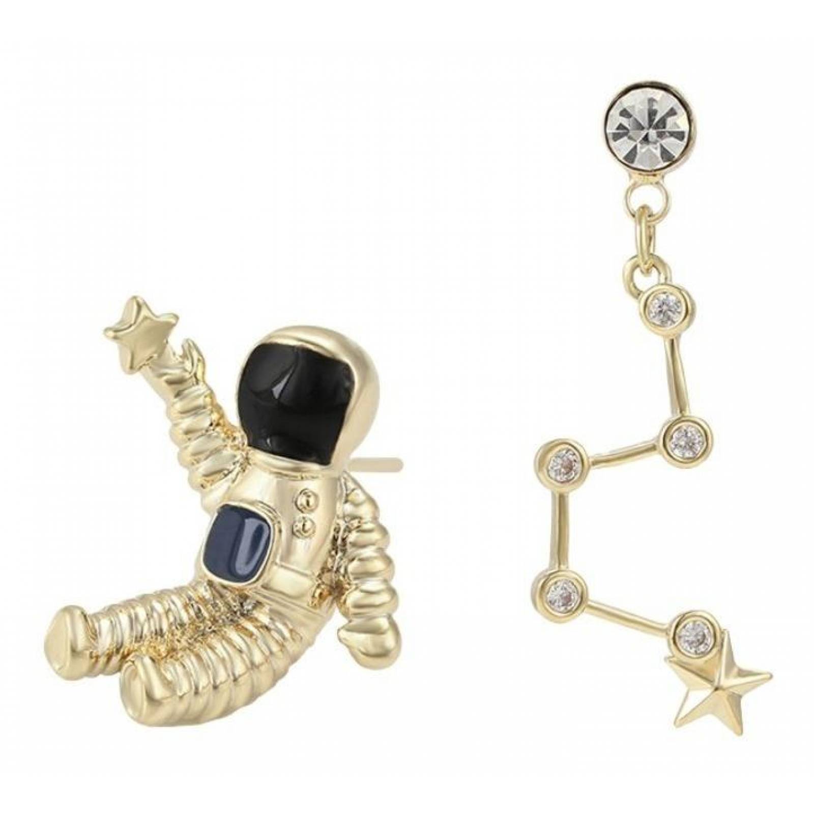CRISTAL AMOR - Aretes Astronauta Estrellas Cristal Oro 14k Laminado 