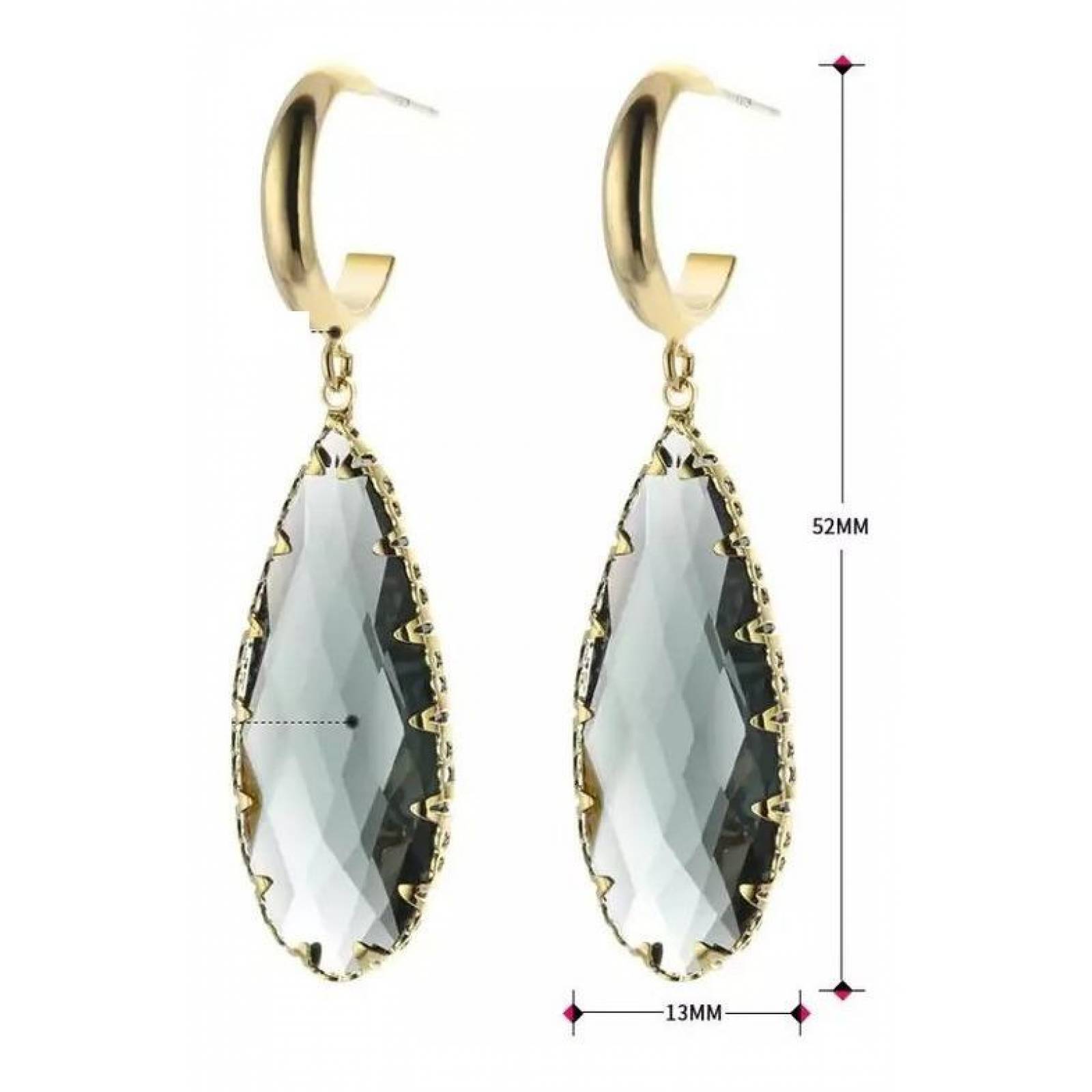 CRISTAL AMOR - Aretes Largos Gota Cristal Azul Humo Oro Laminado 14k Dorado