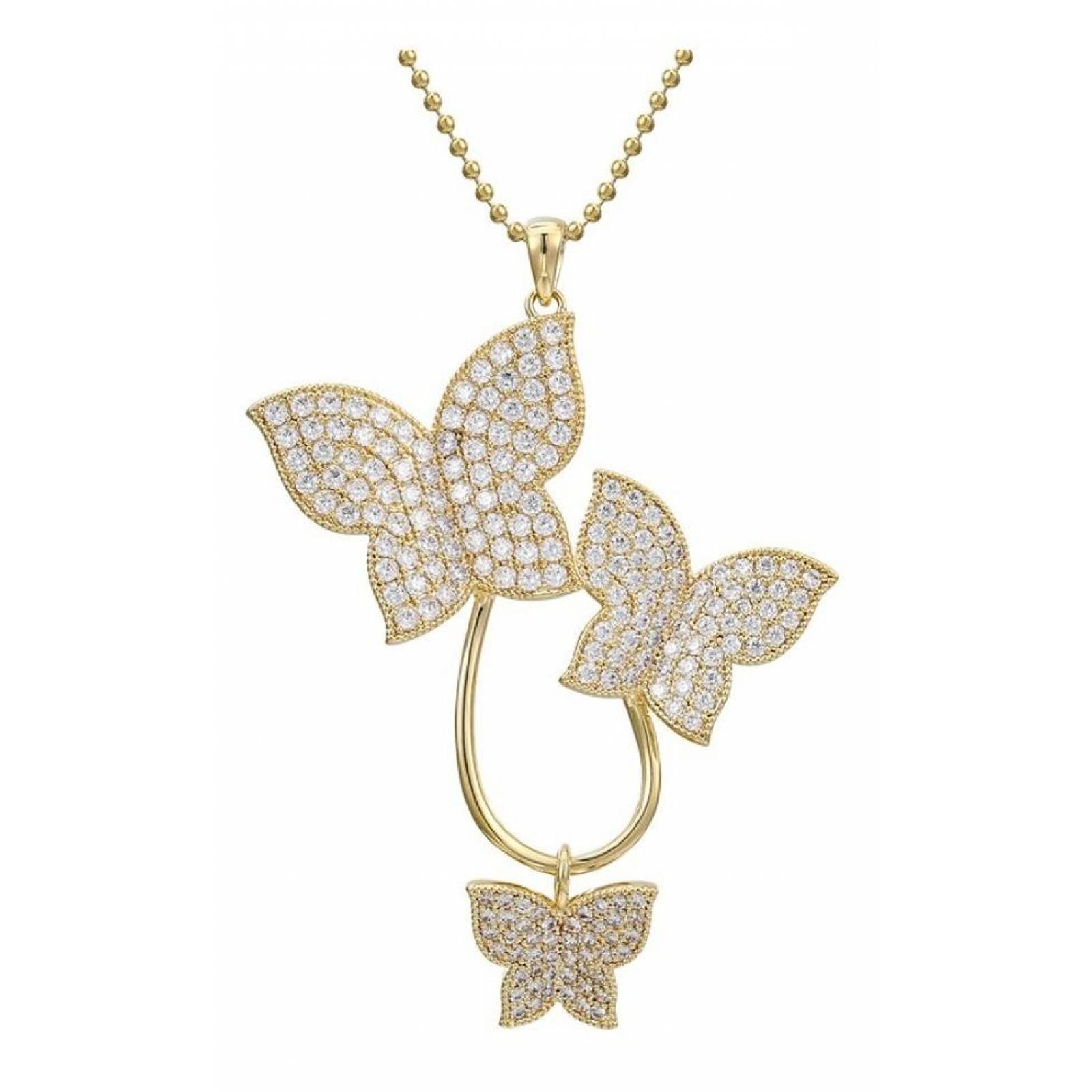 CRISTAL AMOR - Collar Largo Mariposas Cristal Cristal Oro 14k Laminado Dorado