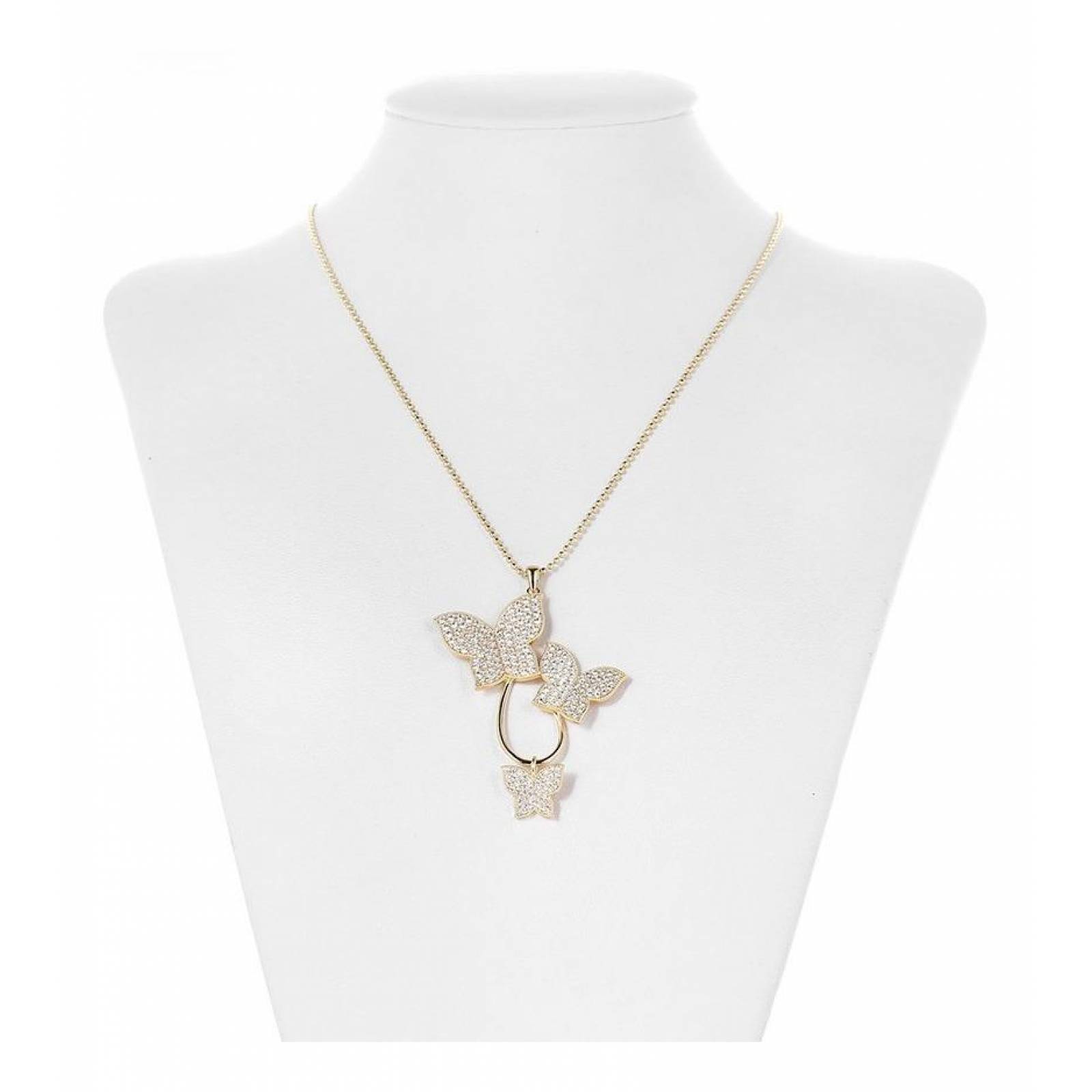 CRISTAL AMOR - Collar Largo Mariposas Cristal Cristal Oro 14k Laminado Dorado