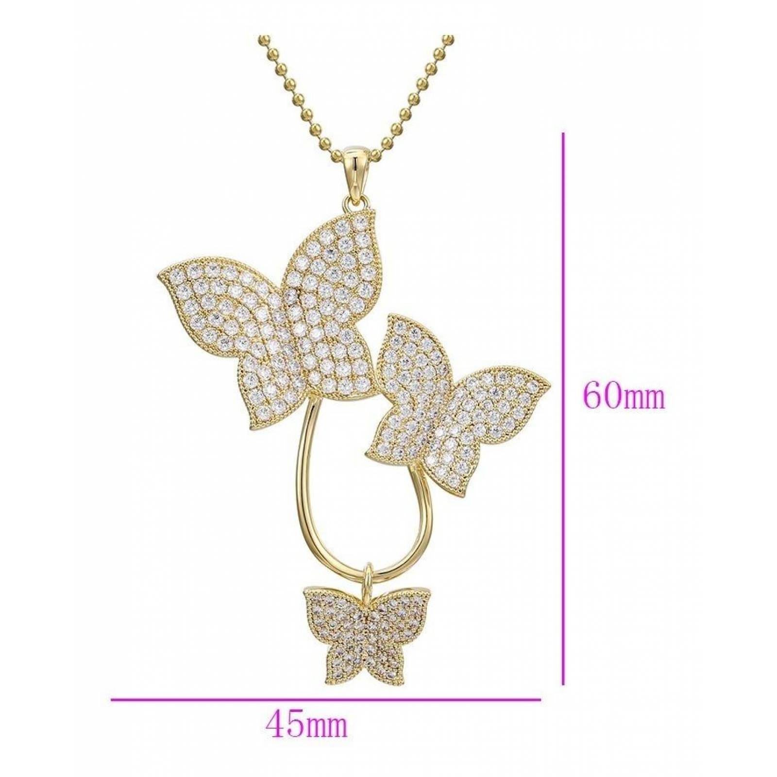 CRISTAL AMOR - Collar Largo Mariposas Cristal Cristal Oro 14k Laminado Dorado