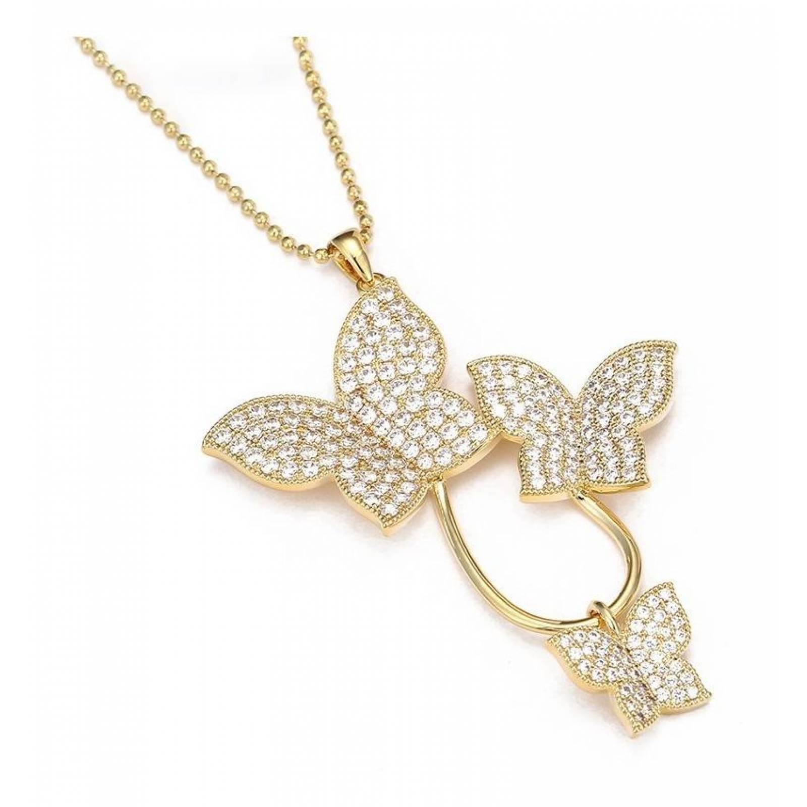 CRISTAL AMOR - Collar Largo Mariposas Cristal Cristal Oro 14k Laminado Dorado
