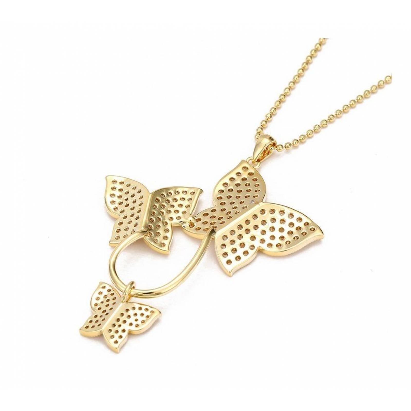 CRISTAL AMOR - Collar Largo Mariposas Cristal Cristal Oro 14k Laminado Dorado