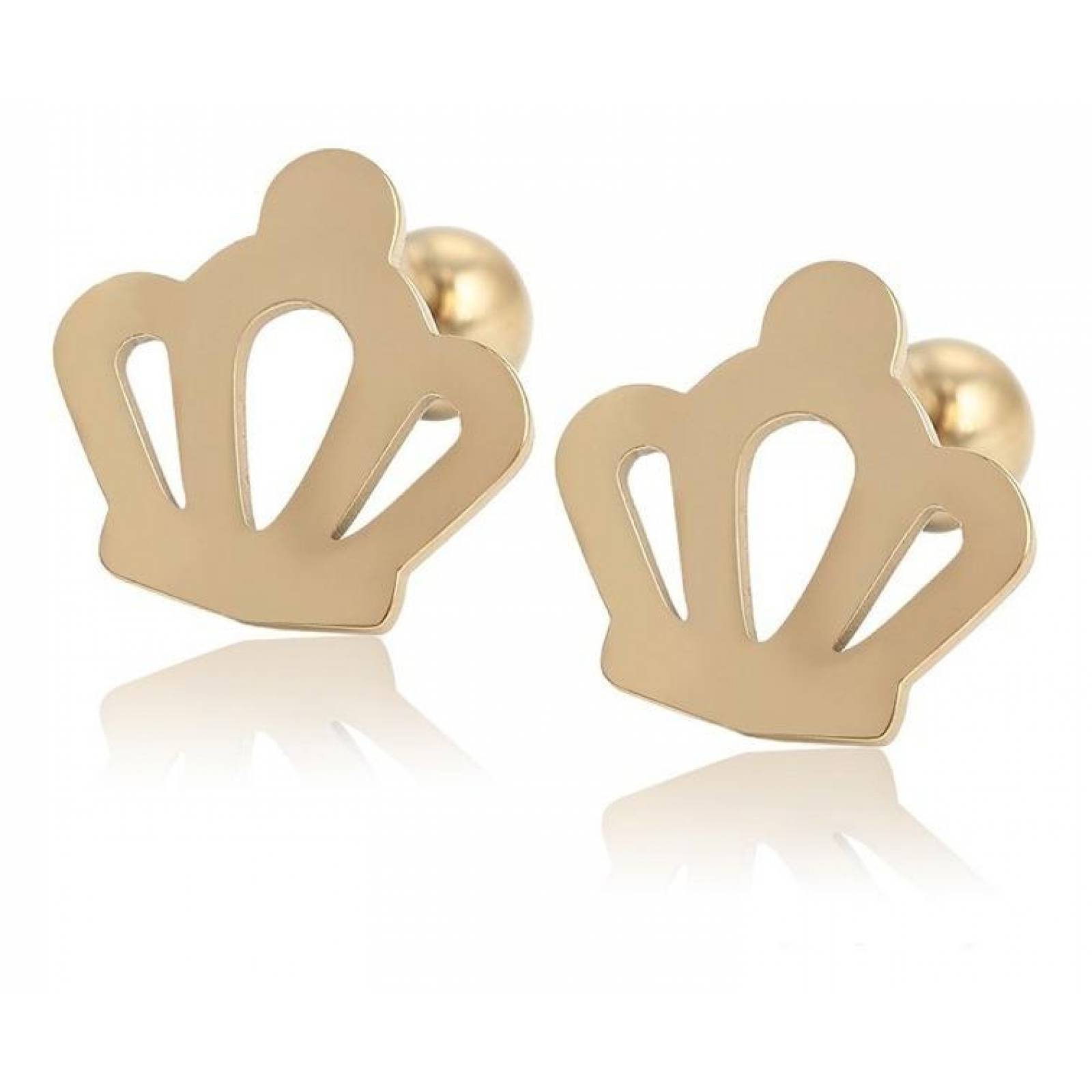 CRISTAL AMOR - Broqueles Corona Princess Queen Oro 14k Laminado Bolita Dorado