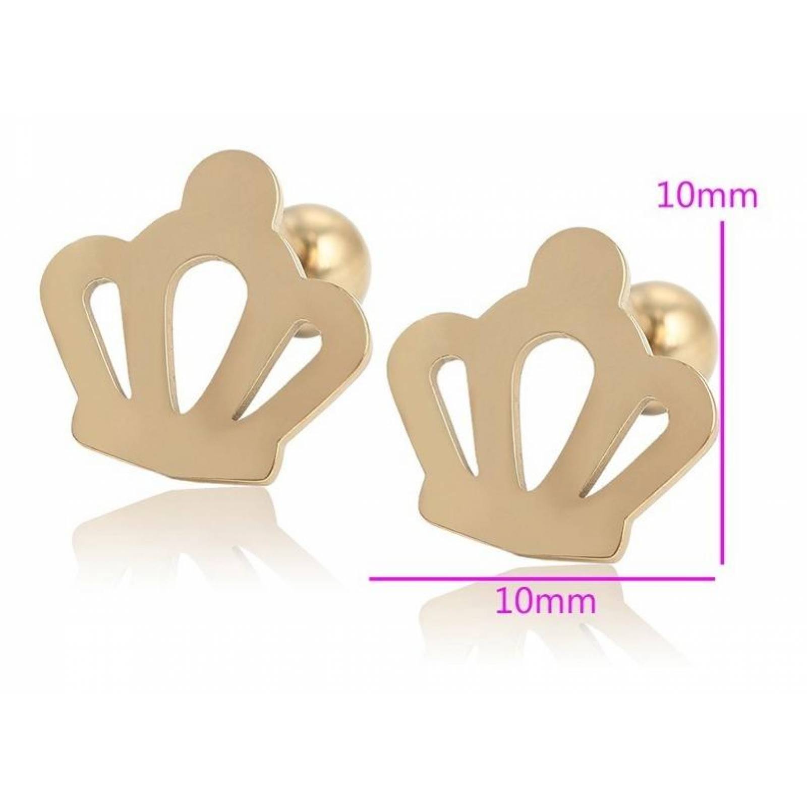 CRISTAL AMOR - Broqueles Corona Princess Queen Oro 14k Laminado Bolita Dorado