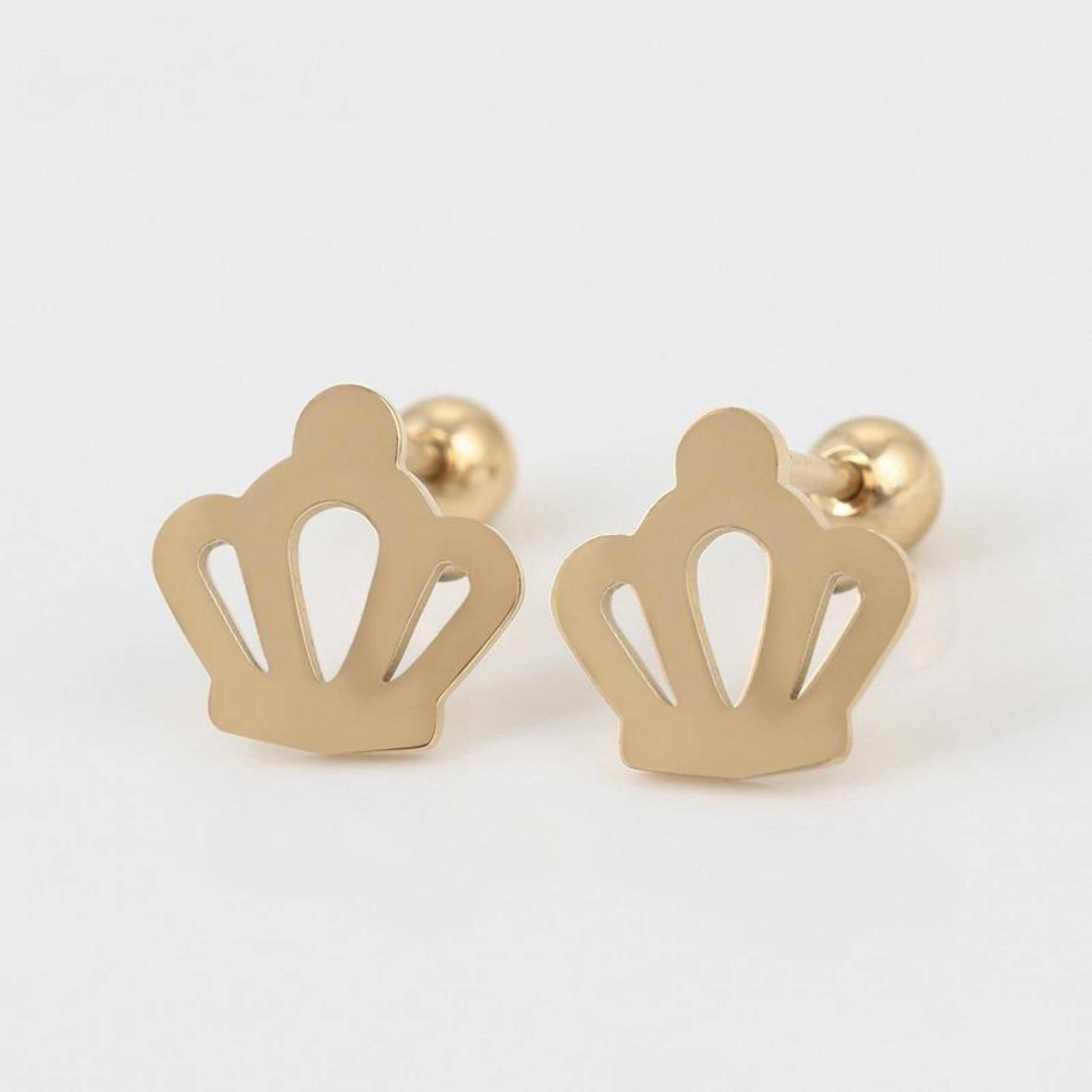 CRISTAL AMOR - Broqueles Corona Princess Queen Oro 14k Laminado Bolita Dorado