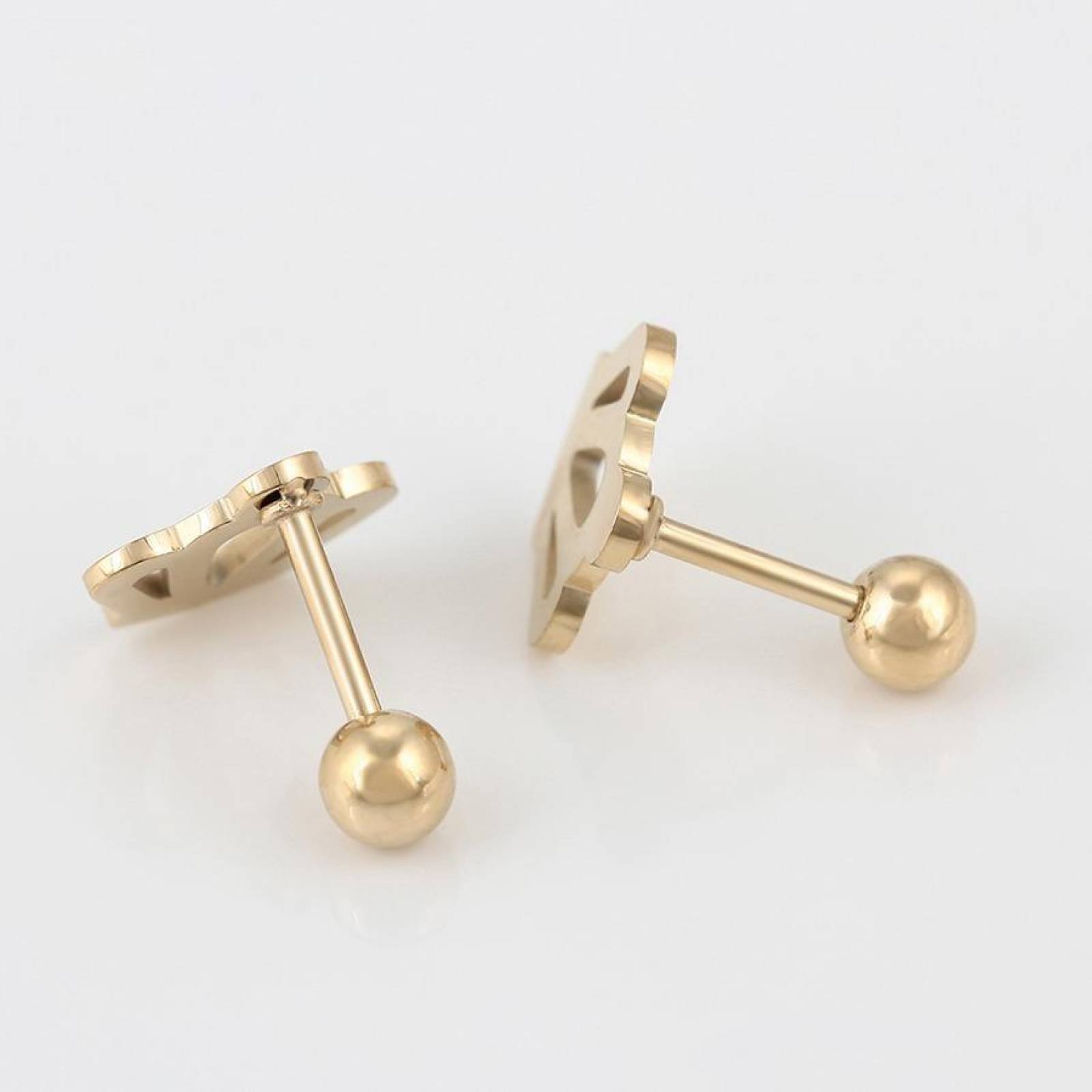 CRISTAL AMOR - Broqueles Corona Princess Queen Oro 14k Laminado Bolita Dorado