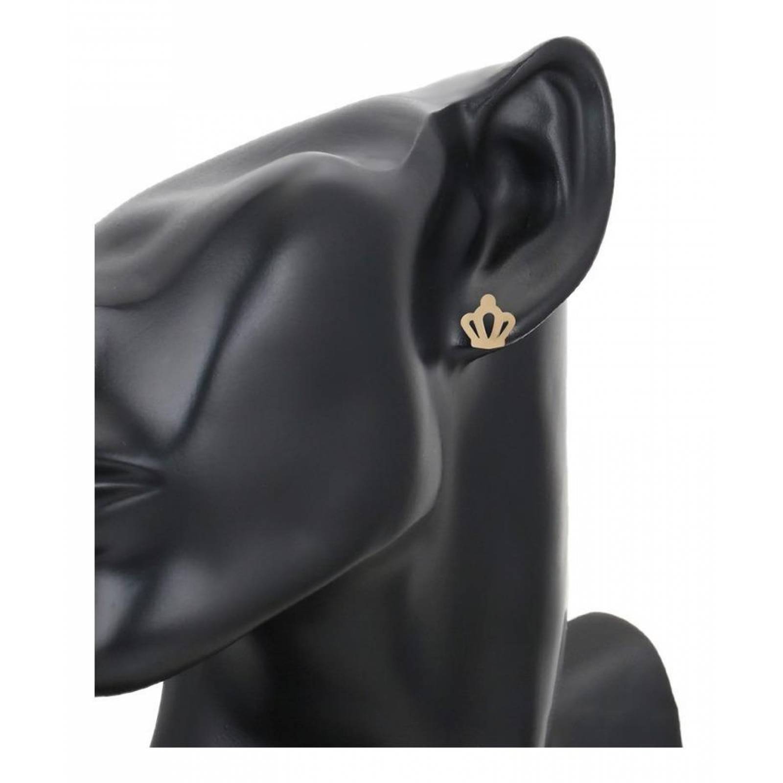 CRISTAL AMOR - Broqueles Corona Princess Queen Oro 14k Laminado Bolita Dorado