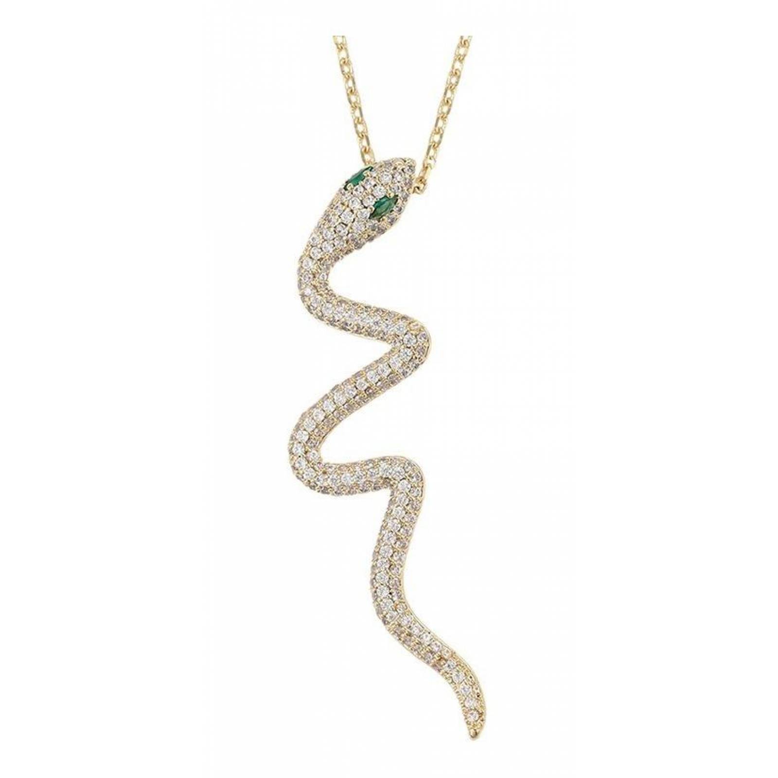 CRISTAL AMOR - Collar Serpiente Esmeraldas Y Cristal Oro 14k Laminado Dorado