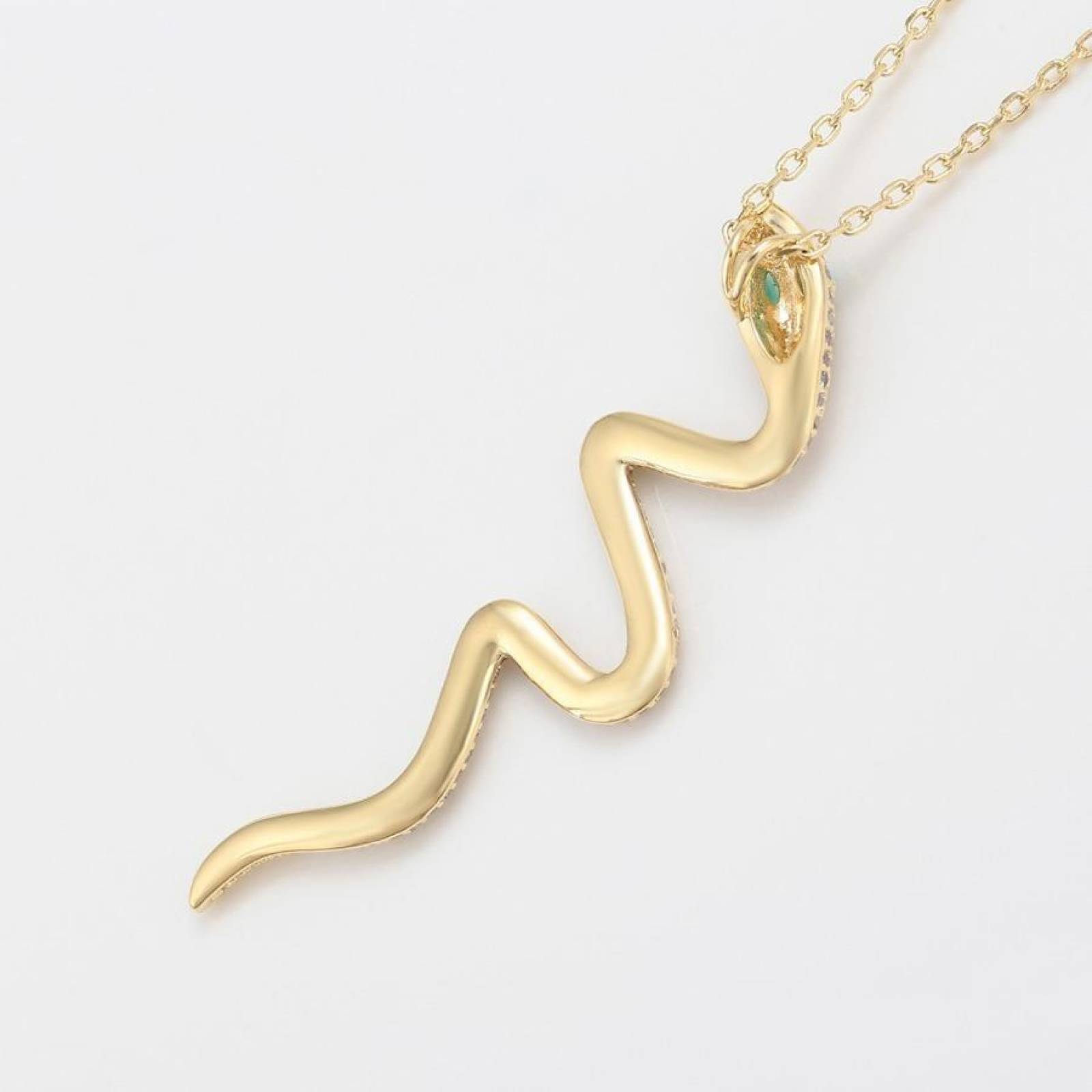 CRISTAL AMOR - Collar Serpiente Esmeraldas Y Cristal Oro 14k Laminado Dorado