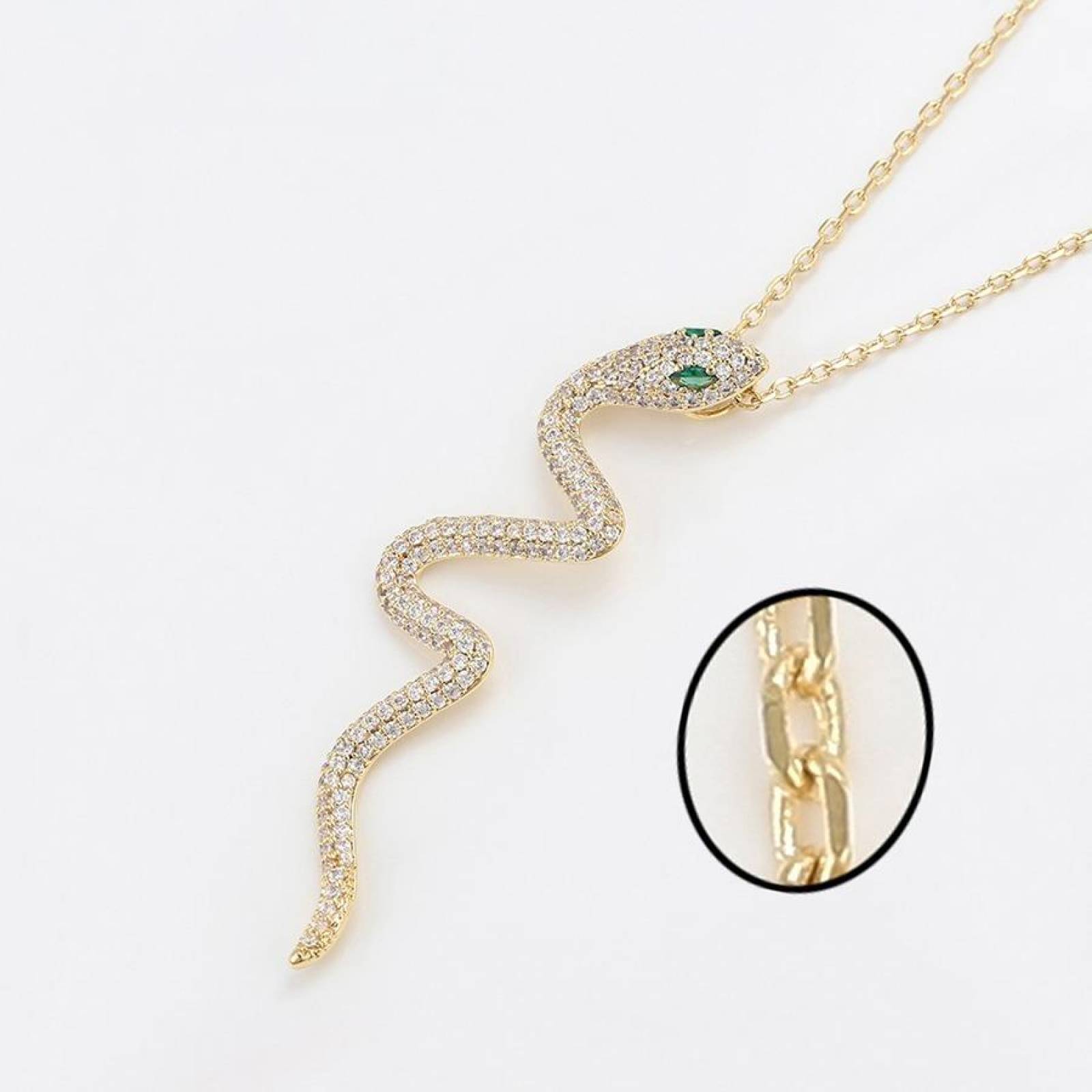 CRISTAL AMOR - Collar Serpiente Esmeraldas Y Cristal Oro 14k Laminado Dorado