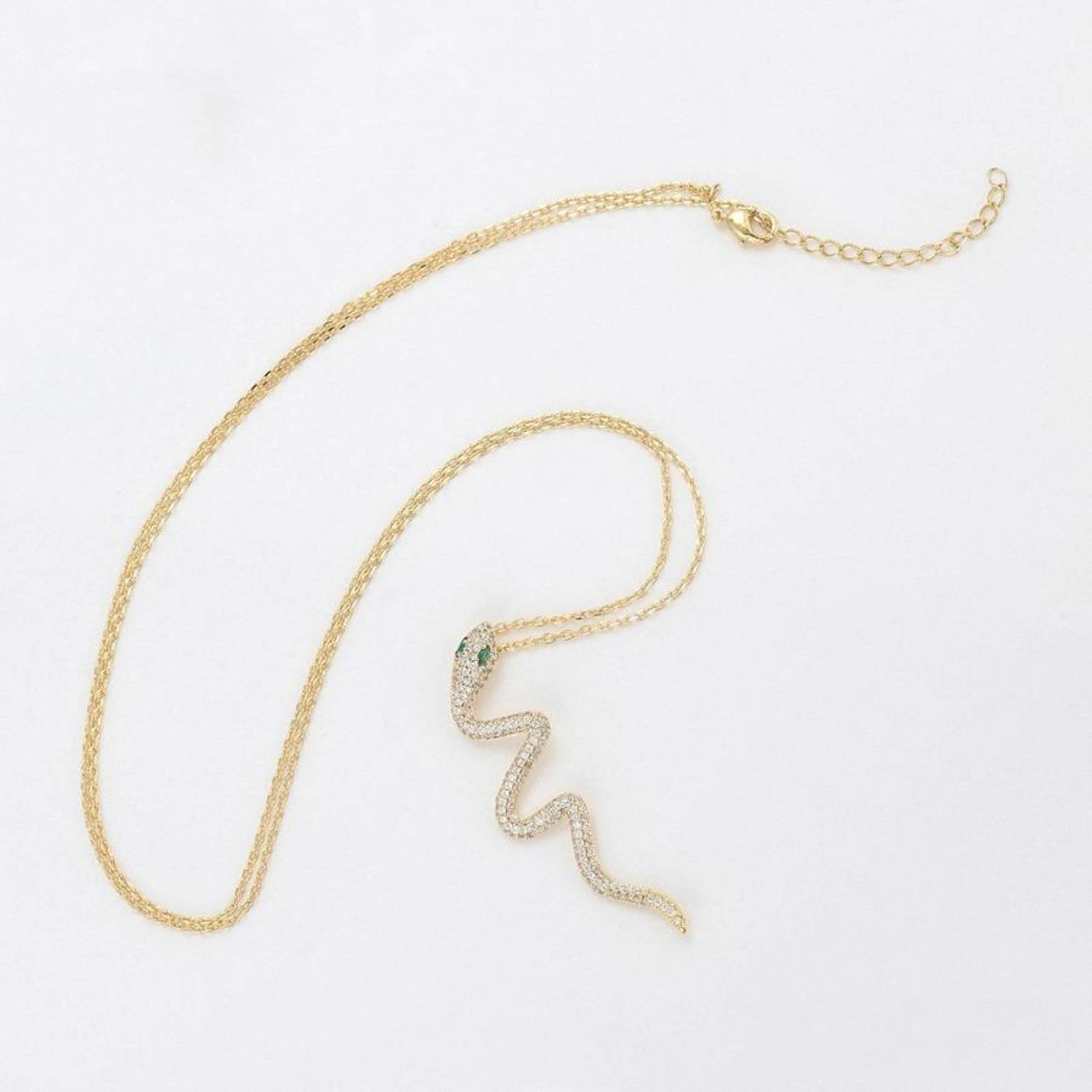 CRISTAL AMOR - Collar Serpiente Esmeraldas Y Cristal Oro 14k Laminado Dorado