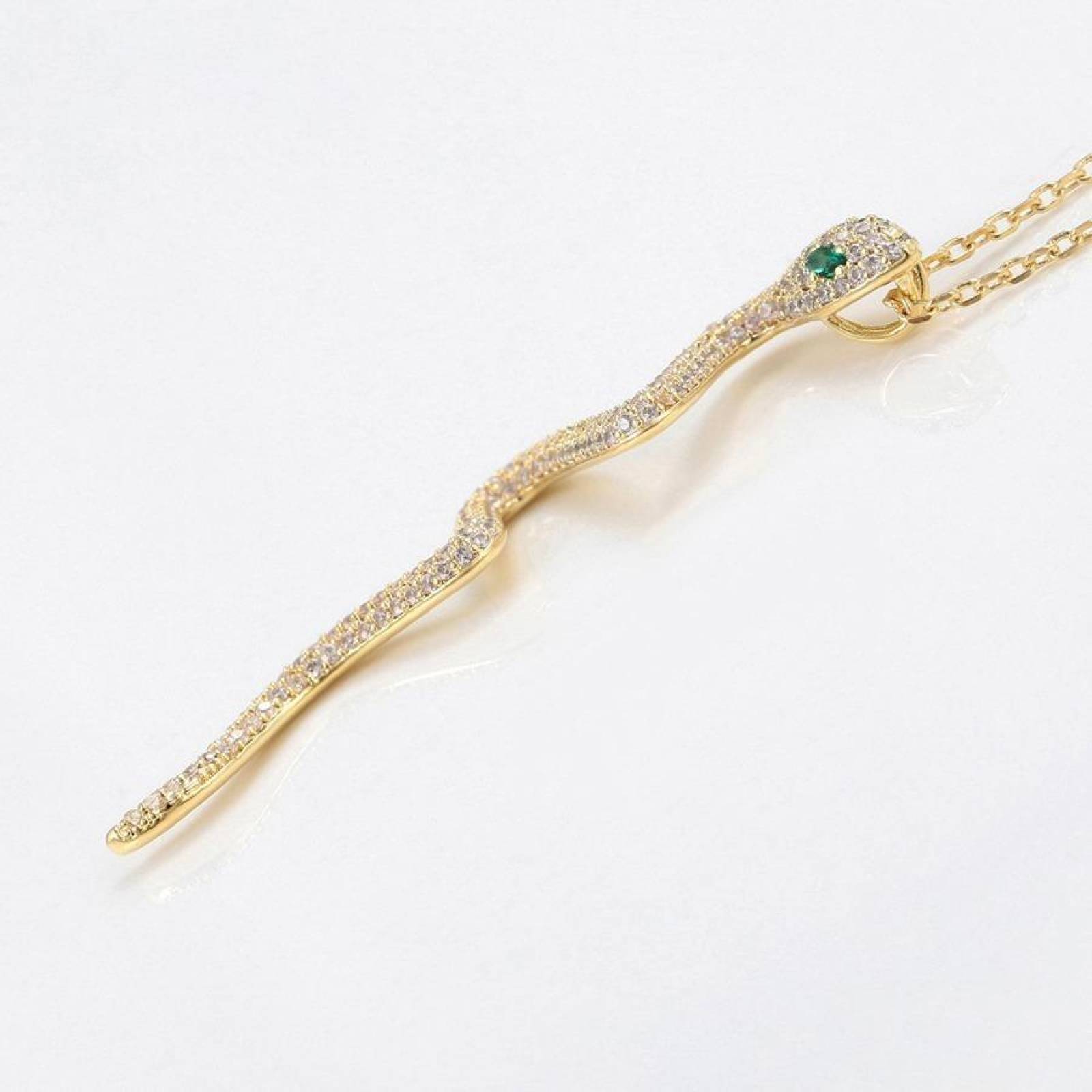 CRISTAL AMOR - Collar Serpiente Esmeraldas Y Cristal Oro 14k Laminado Dorado
