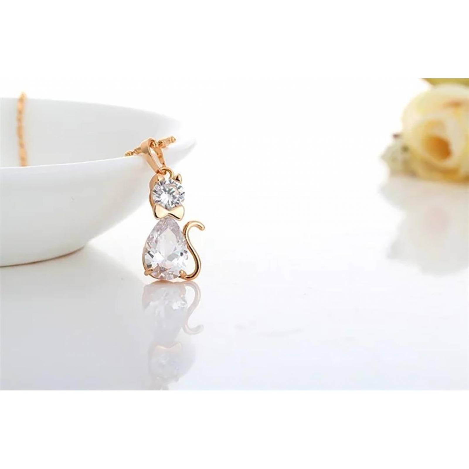 CRISTAL AMOR - Collar Y Aretes Gato Cristal Oro 18k Laminado  