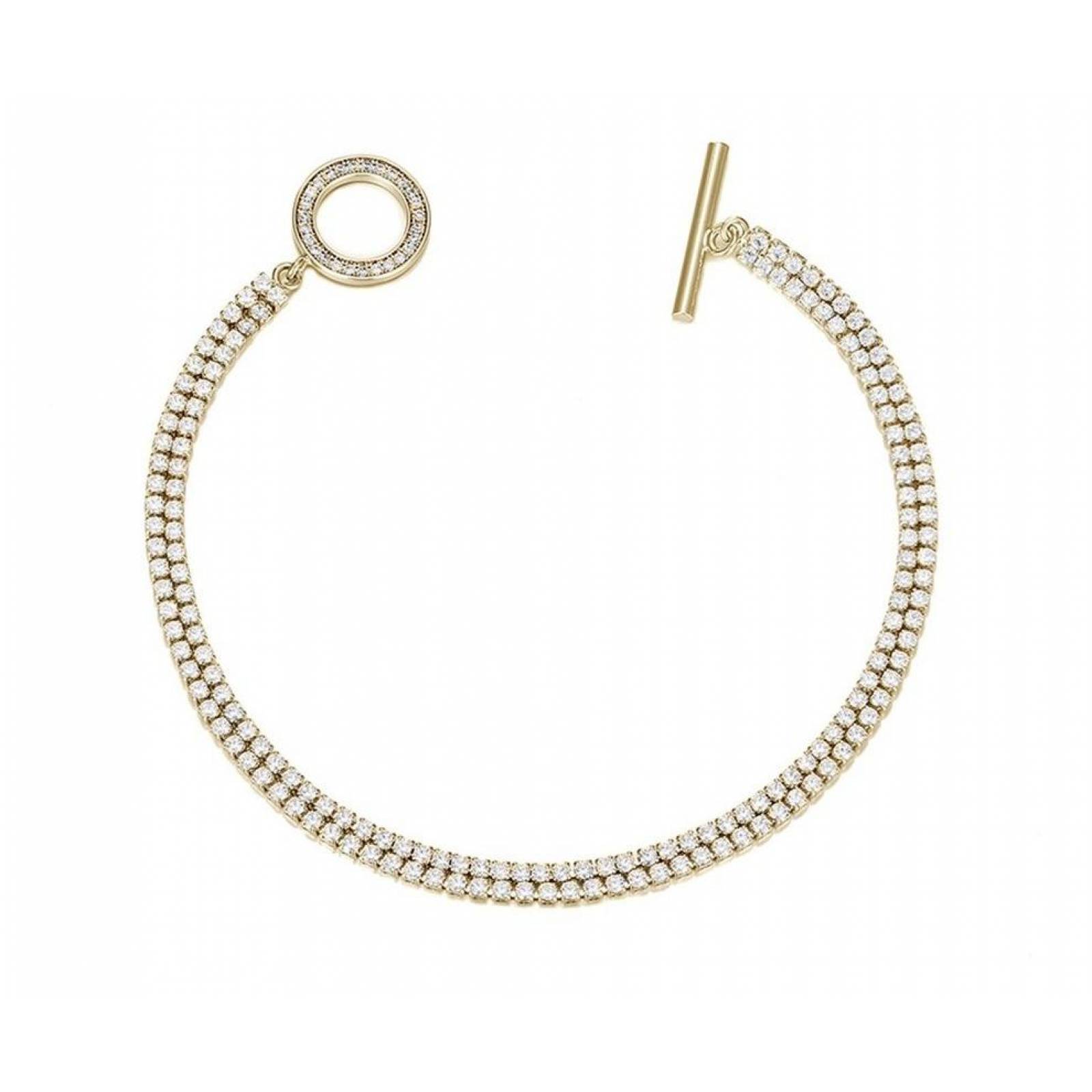 CRISTAL AMOR -Pulsera Esclava Mujer Cristal Oro 14k Laminado 17 Cm Dorado