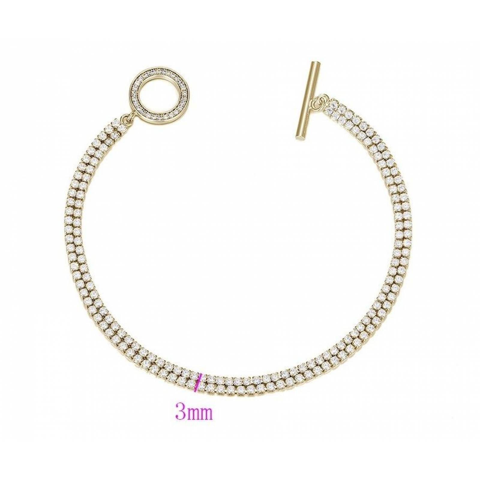 CRISTAL AMOR -Pulsera Esclava Mujer Cristal Oro 14k Laminado 17 Cm Dorado