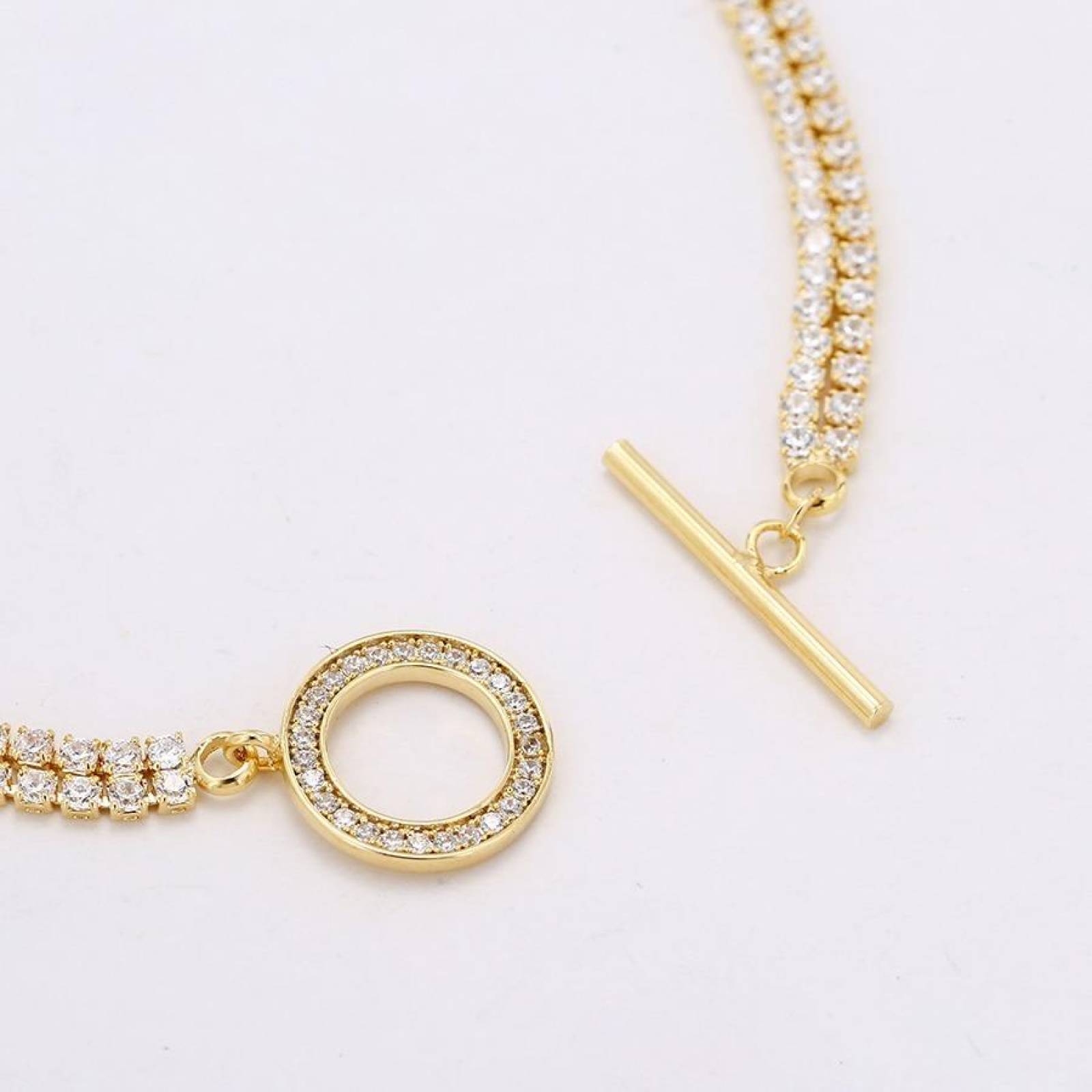 CRISTAL AMOR -Pulsera Esclava Mujer Cristal Oro 14k Laminado 17 Cm Dorado