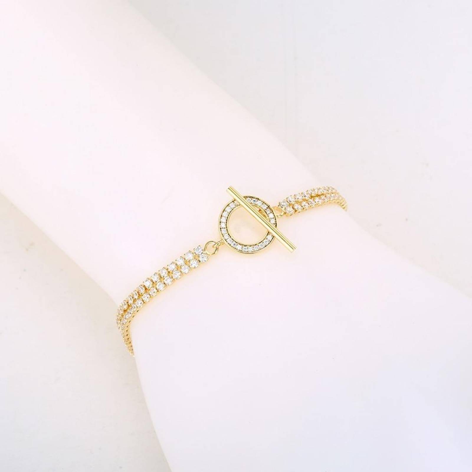 CRISTAL AMOR -Pulsera Esclava Mujer Cristal Oro 14k Laminado 17 Cm Dorado