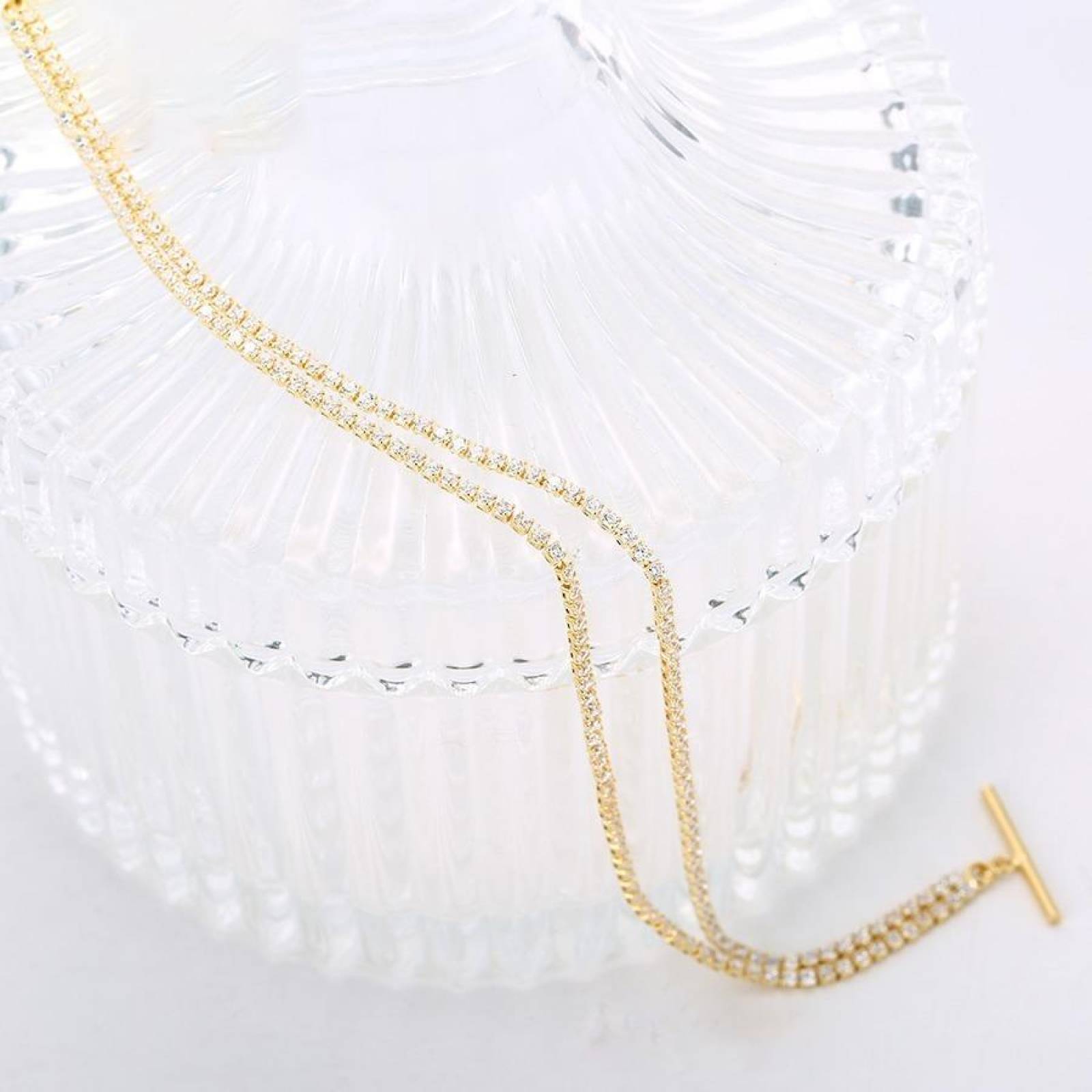 CRISTAL AMOR -Pulsera Esclava Mujer Cristal Oro 14k Laminado 17 Cm Dorado