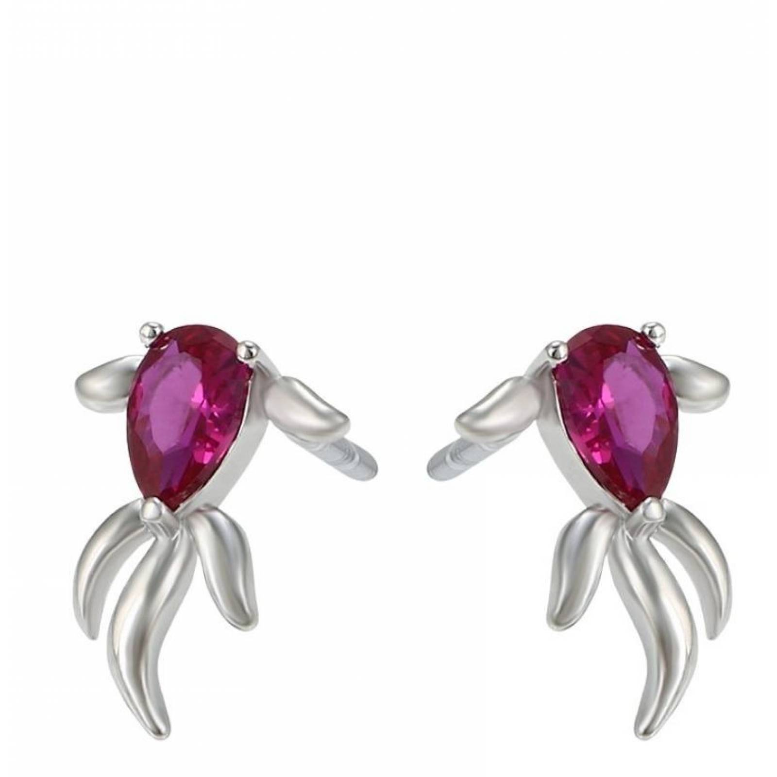 CRISTAL AMOR - Aretes Broquel Pez Zafiro Y Rubí Oro 14k Laminado Fiusha