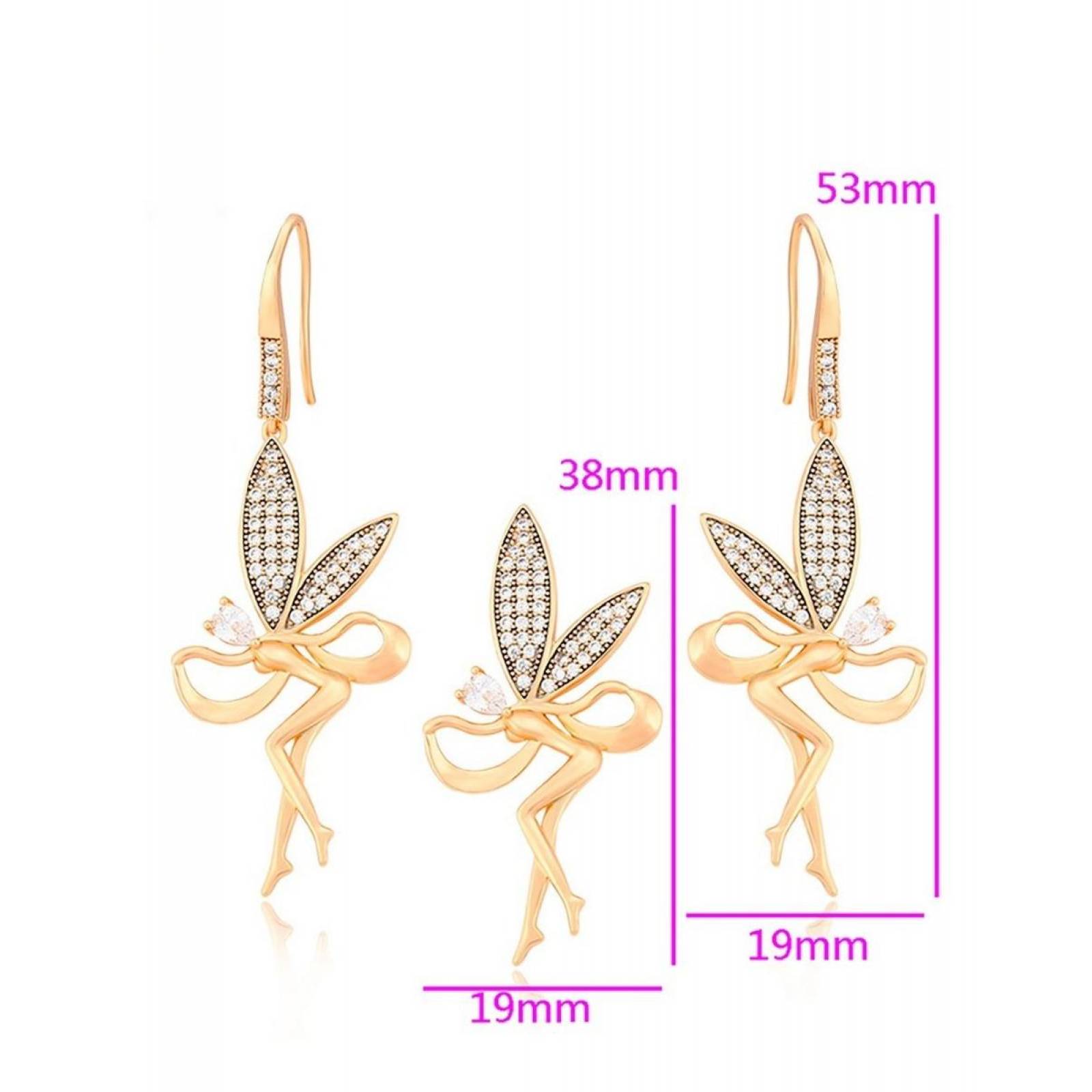 CRISTAL AMOR - Cadena Dije Y Aretes Hada Campanita Cristal Oro Laminado 
