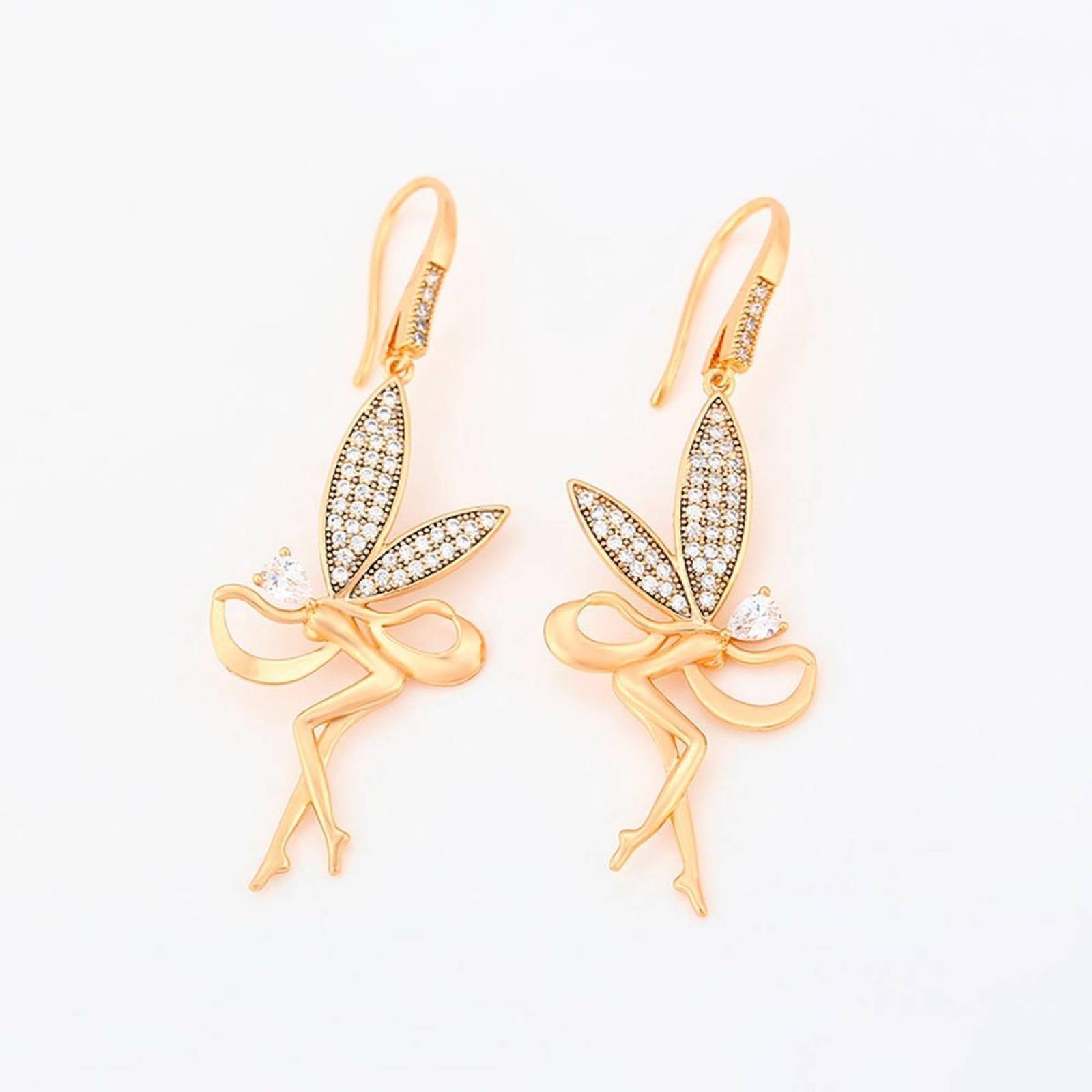 CRISTAL AMOR - Cadena Dije Y Aretes Hada Campanita Cristal Oro Laminado 