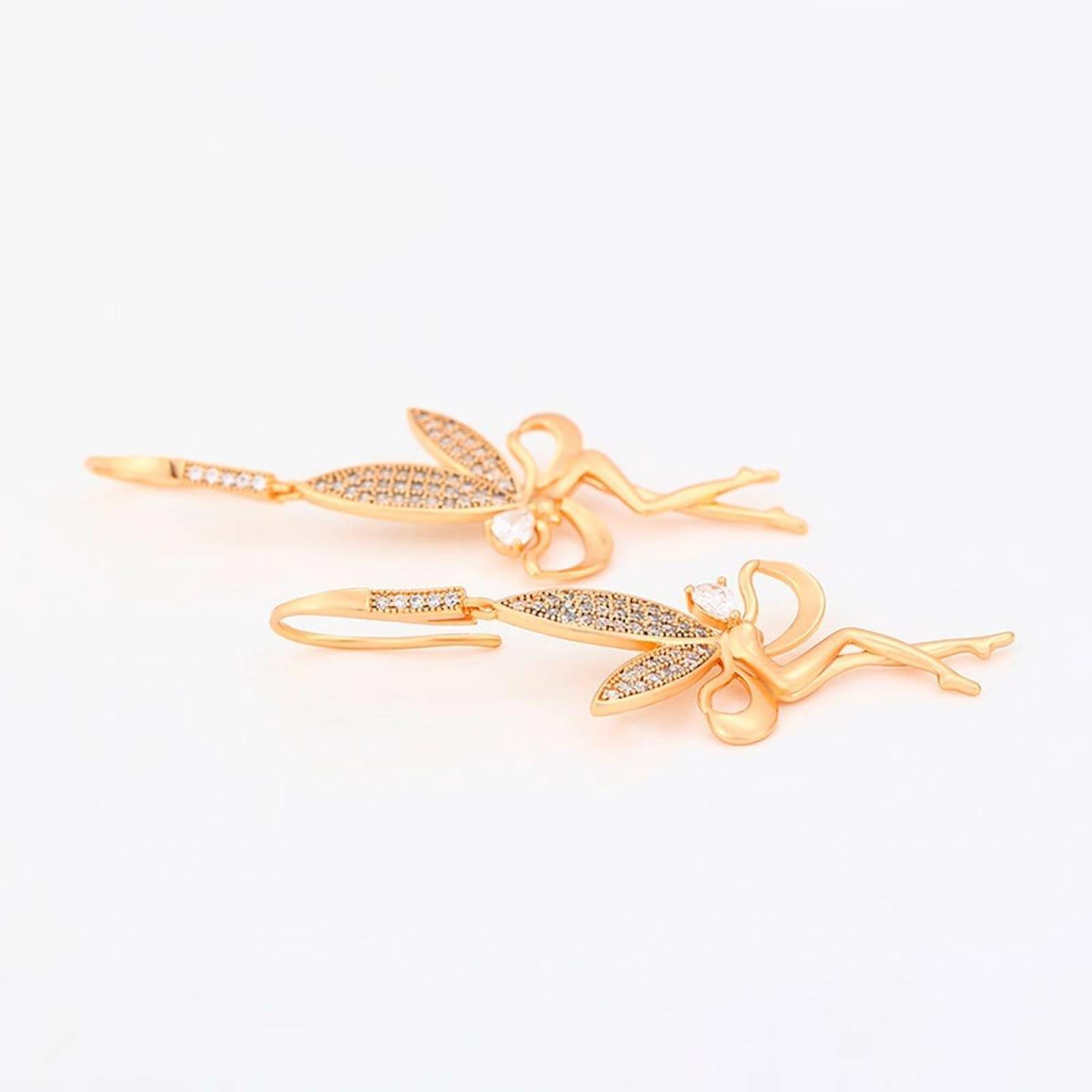 CRISTAL AMOR - Cadena Dije Y Aretes Hada Campanita Cristal Oro Laminado 