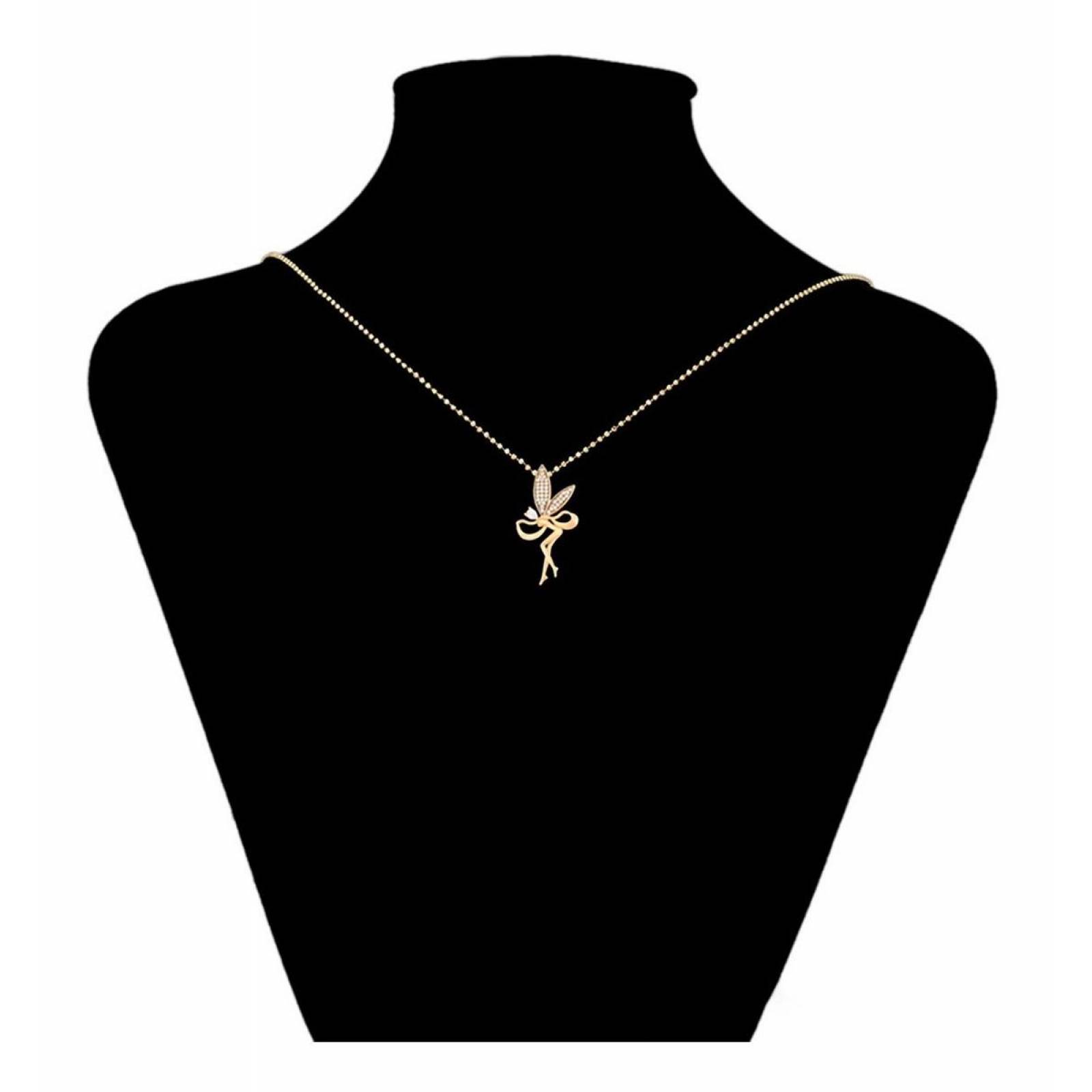 CRISTAL AMOR - Cadena Dije Y Aretes Hada Campanita Cristal Oro Laminado 