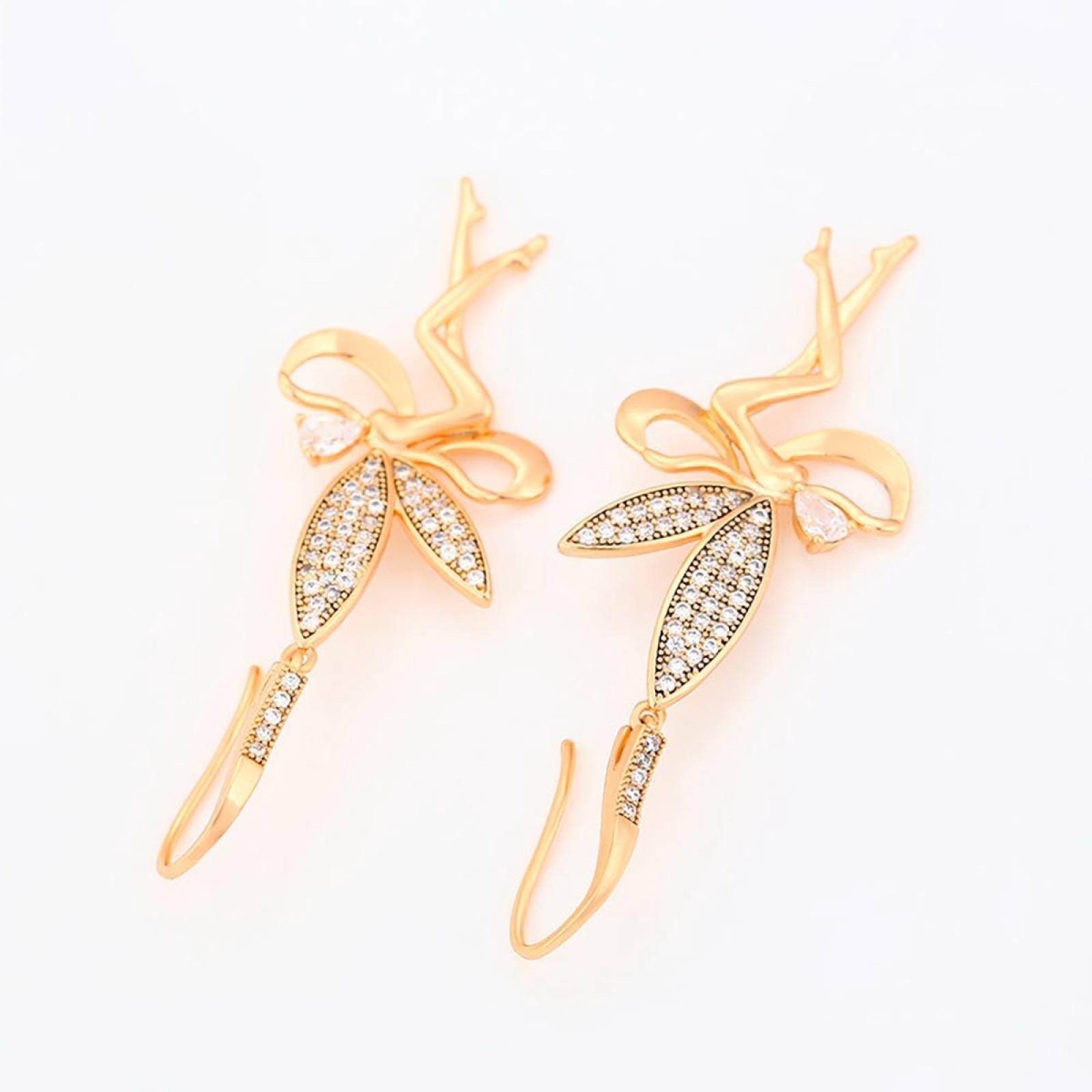 CRISTAL AMOR - Cadena Dije Y Aretes Hada Campanita Cristal Oro Laminado 