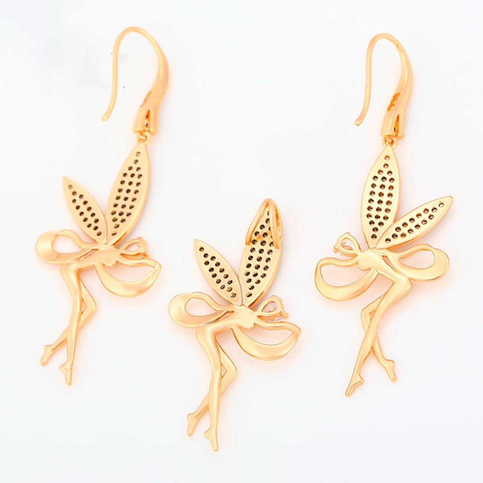 CRISTAL AMOR - Cadena Dije Y Aretes Hada Campanita Cristal Oro Laminado 