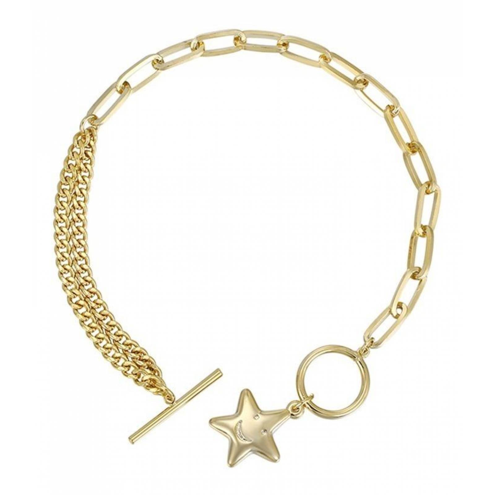 CRISTAL AMOR - Pulsera Dije Estrella Eslabones Oro 14k Laminado 