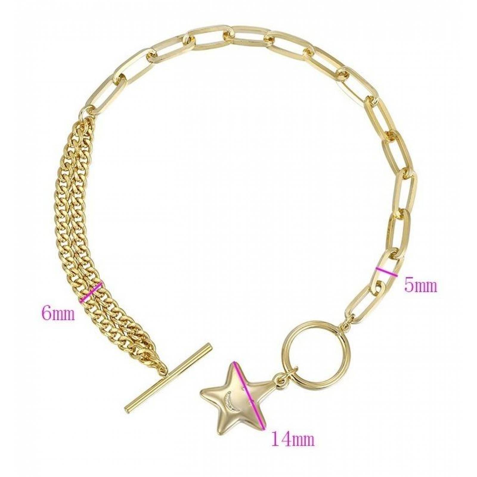 CRISTAL AMOR - Pulsera Dije Estrella Eslabones Oro 14k Laminado 