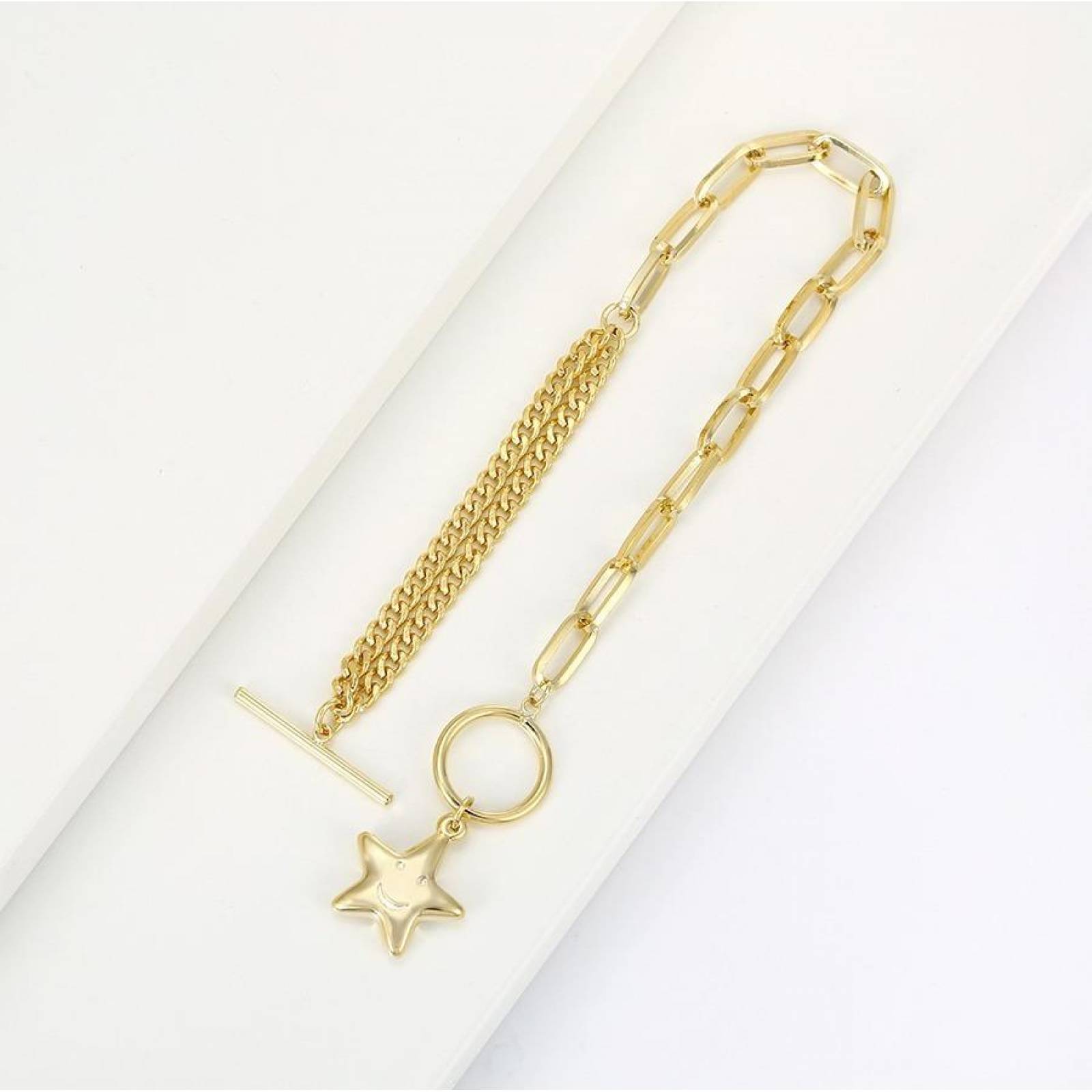CRISTAL AMOR - Pulsera Dije Estrella Eslabones Oro 14k Laminado 
