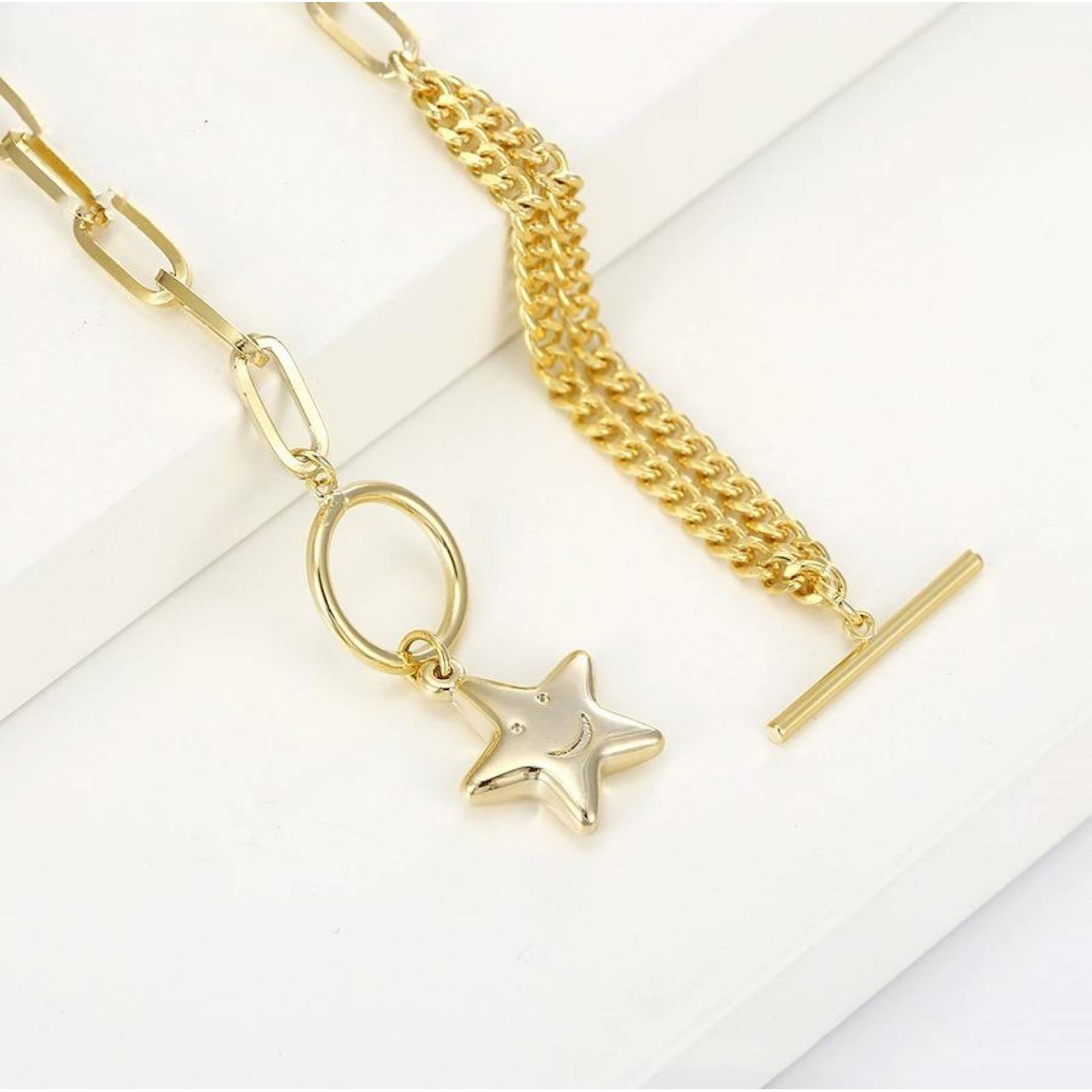 CRISTAL AMOR - Pulsera Dije Estrella Eslabones Oro 14k Laminado 