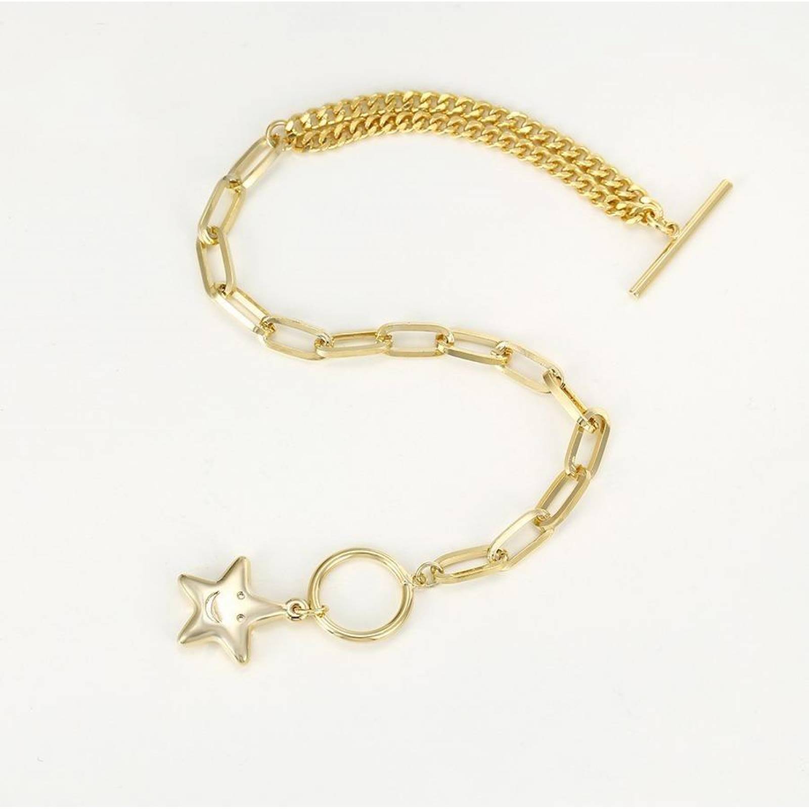 CRISTAL AMOR - Pulsera Dije Estrella Eslabones Oro 14k Laminado 