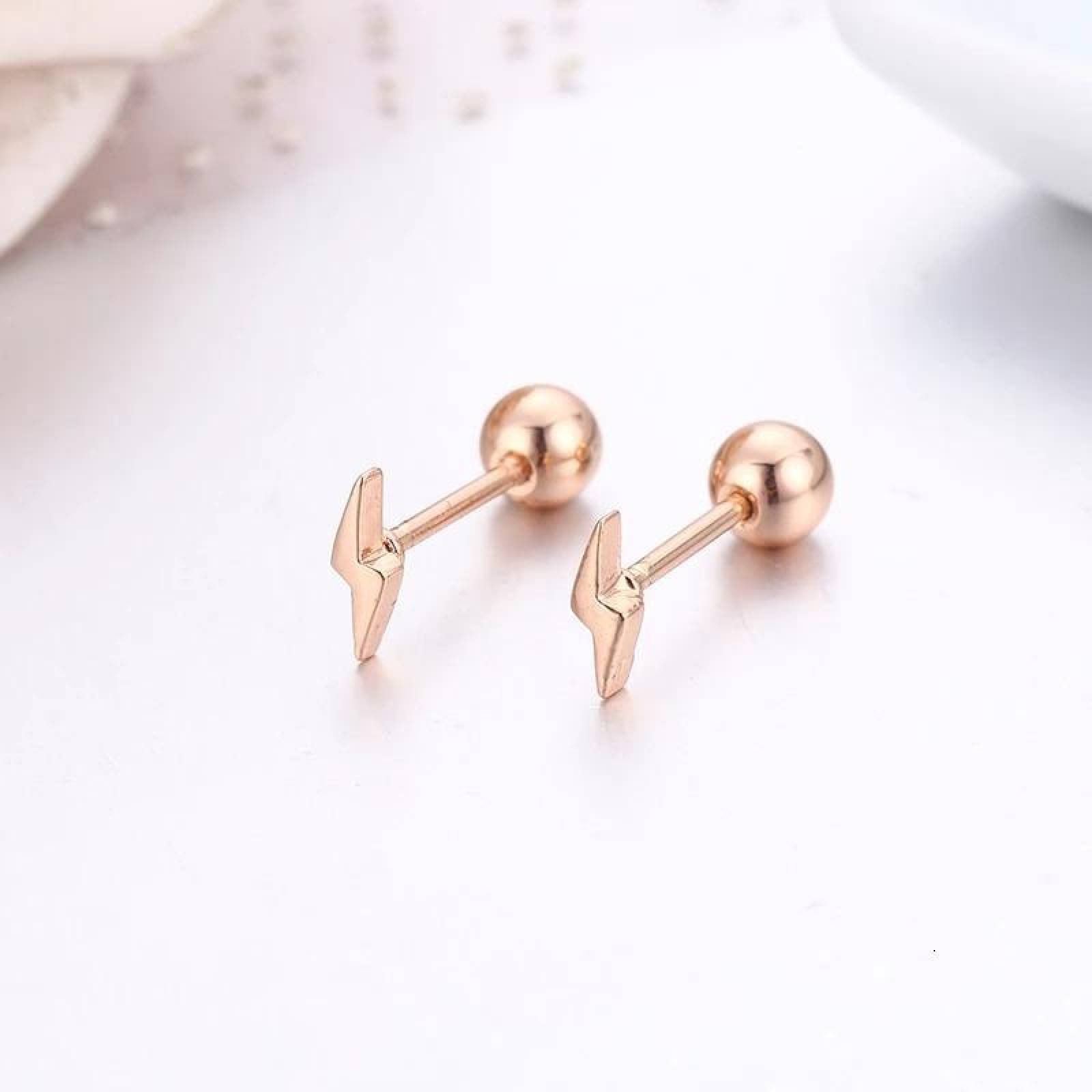 CRISTAL AMOR - Broqueles Rayito Oro 14k Laminado Bolita Niña O Adulto Rosa