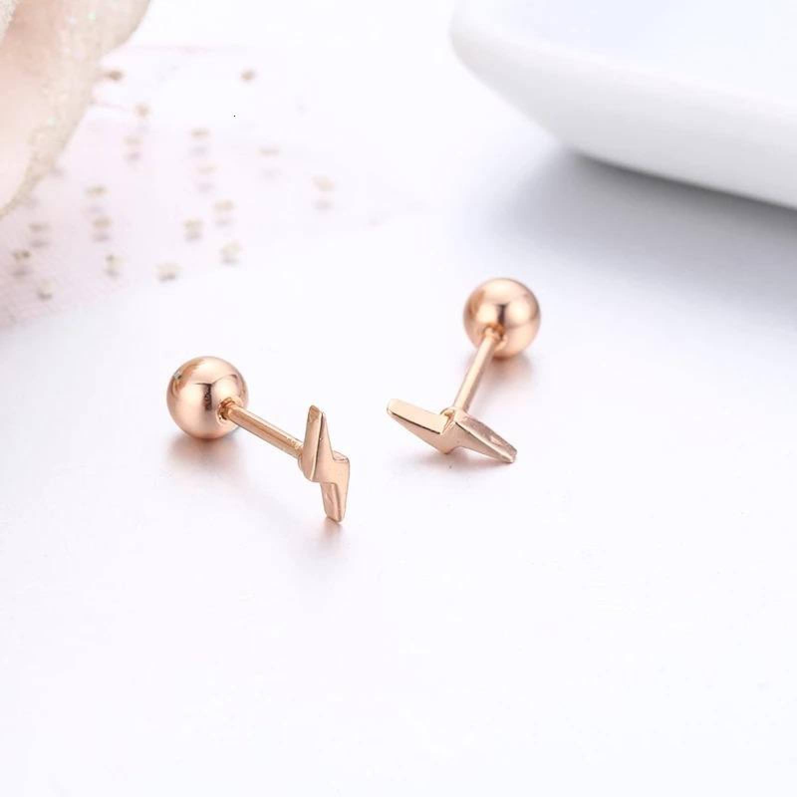 CRISTAL AMOR - Broqueles Rayito Oro 14k Laminado Bolita Niña O Adulto Rosa