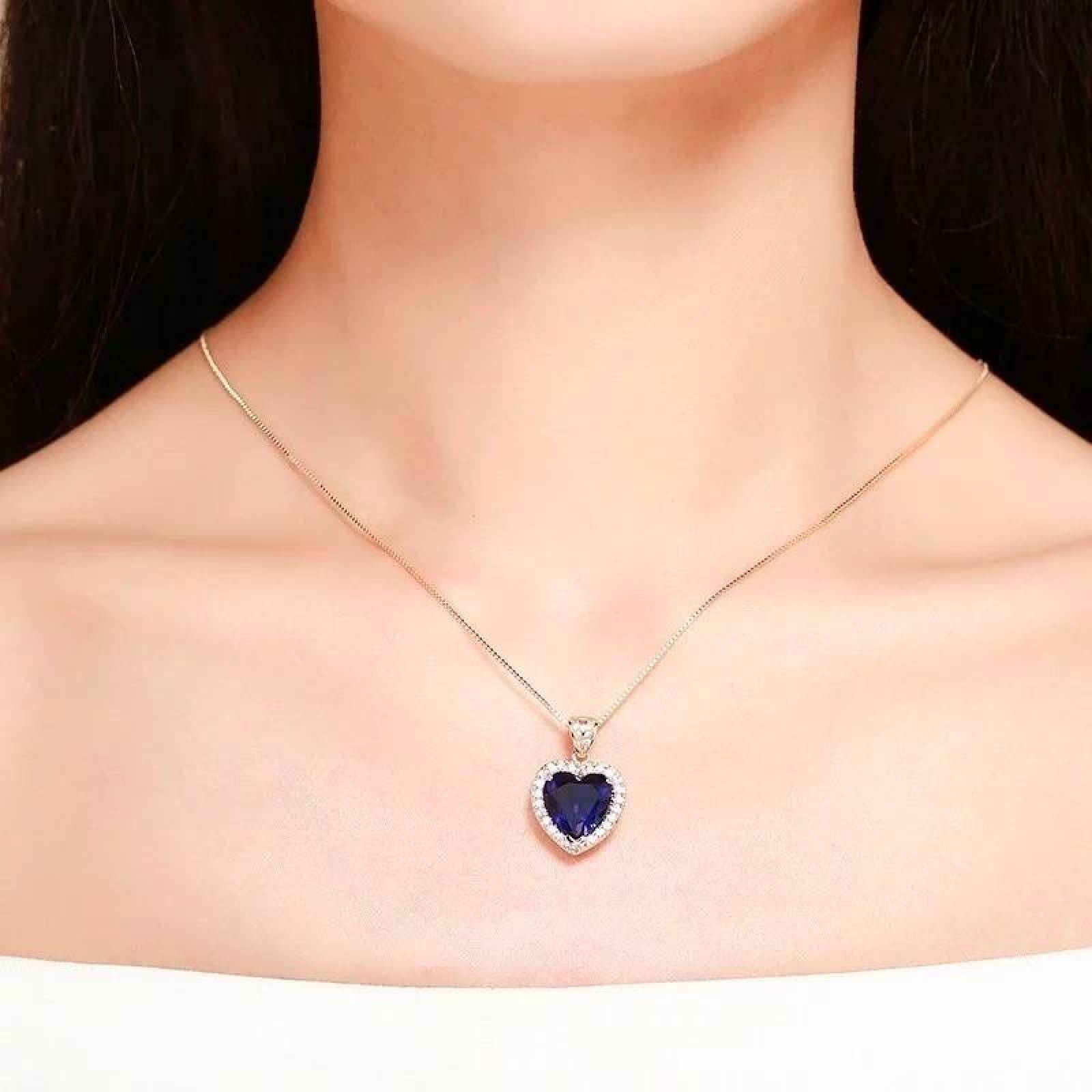 CRISTAL AMOR - Collar Corazón Titanic Zafiro Y Cristal Oro 14k Laminado 